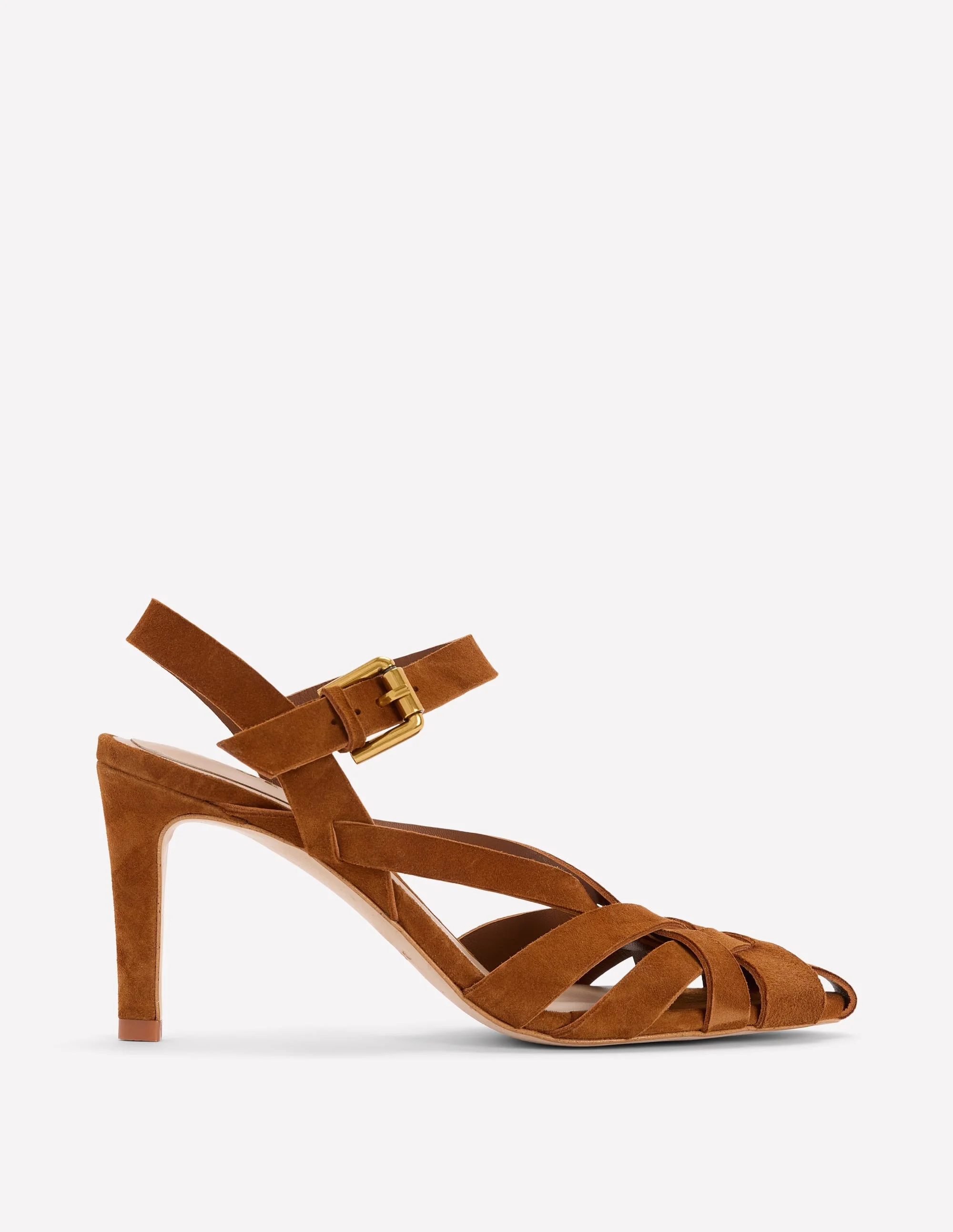 Slotted Strap Heeled Sandals-Tan - 1