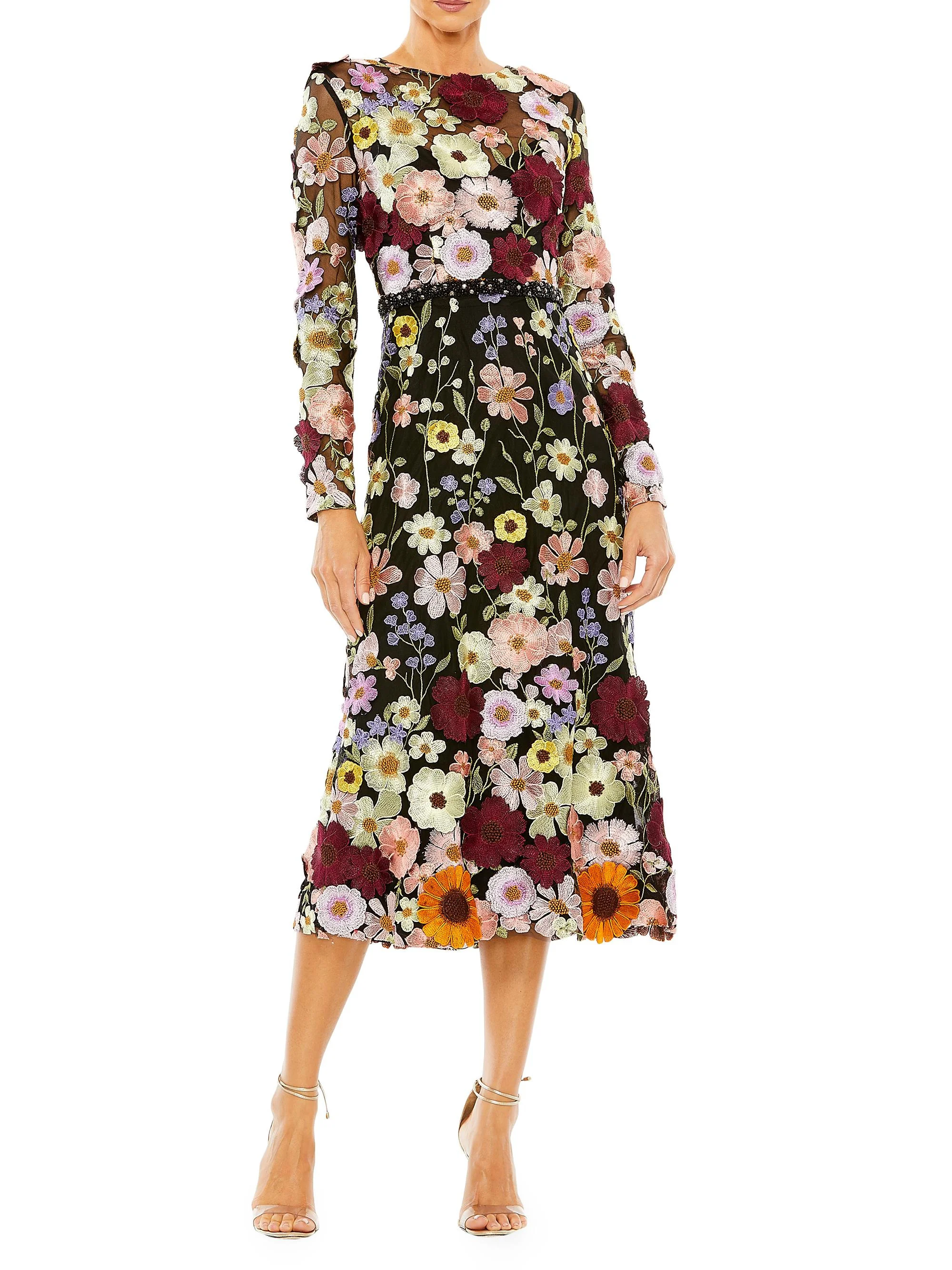Women's Mac Floral Embroidered Midi-Dress - Black Multi - 1