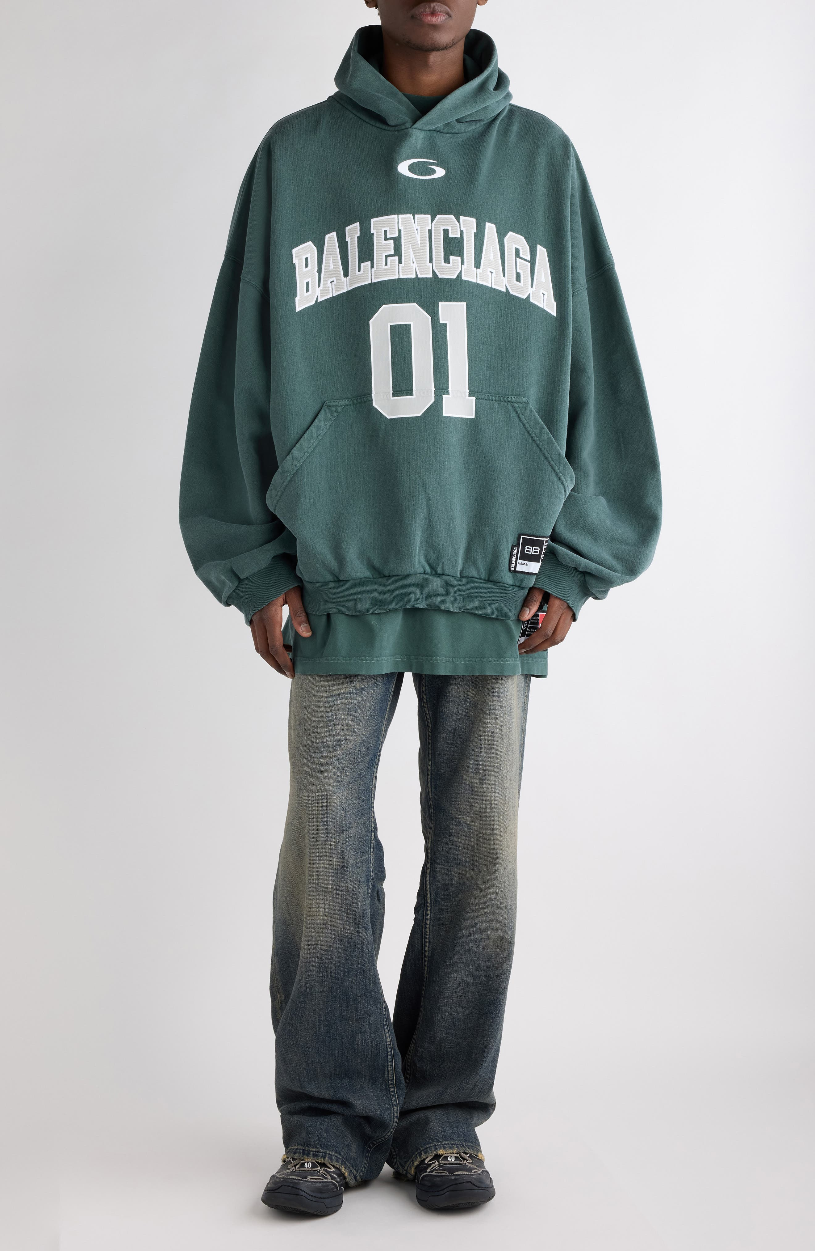 Balenciaga Oversize Cotton Hoodie in Dark Green/Light Grey at Nordstrom - 2