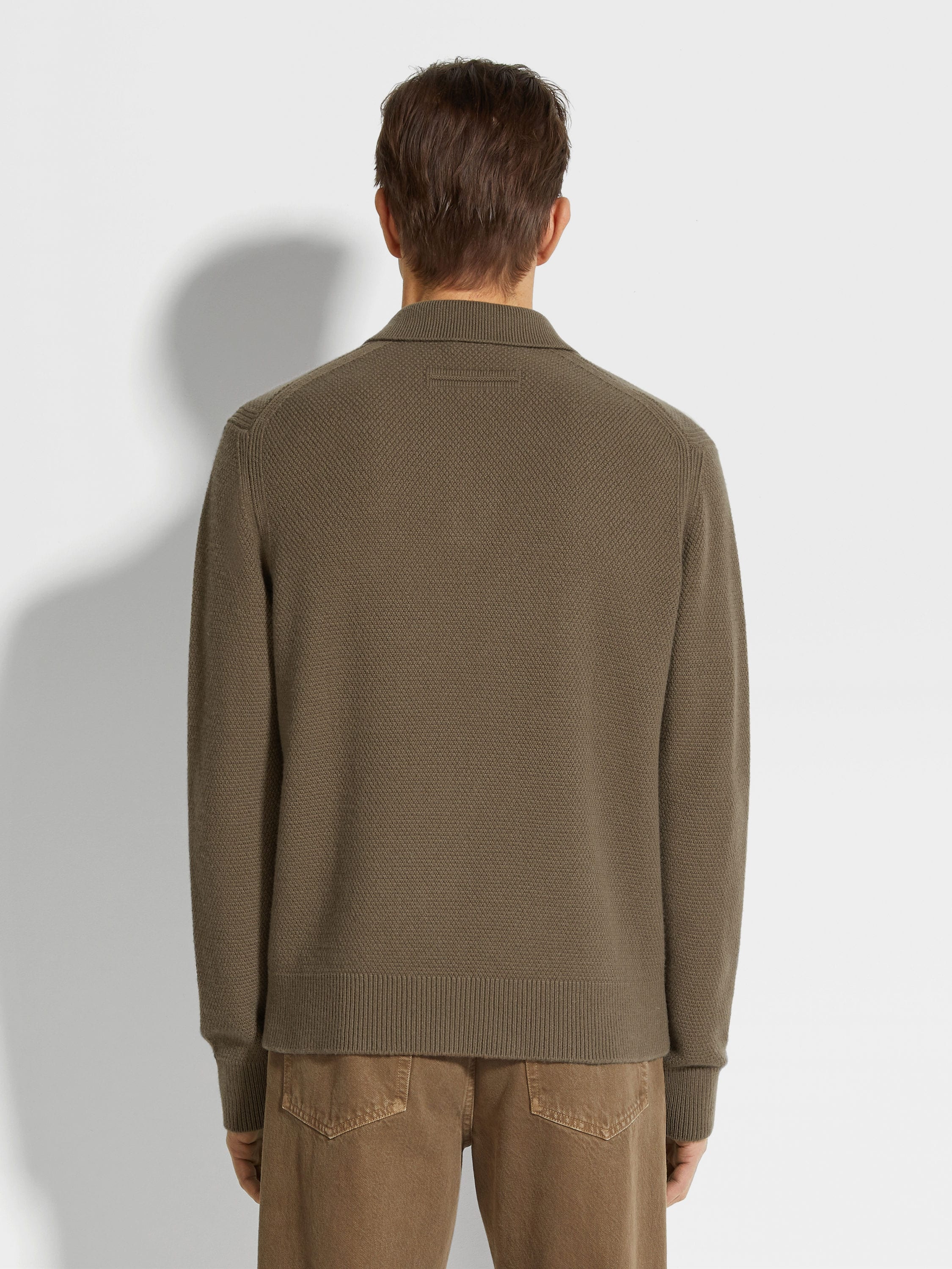 DARK KHAKI MÉLANGE OASI CASHMERE POLO SHIRT - 5