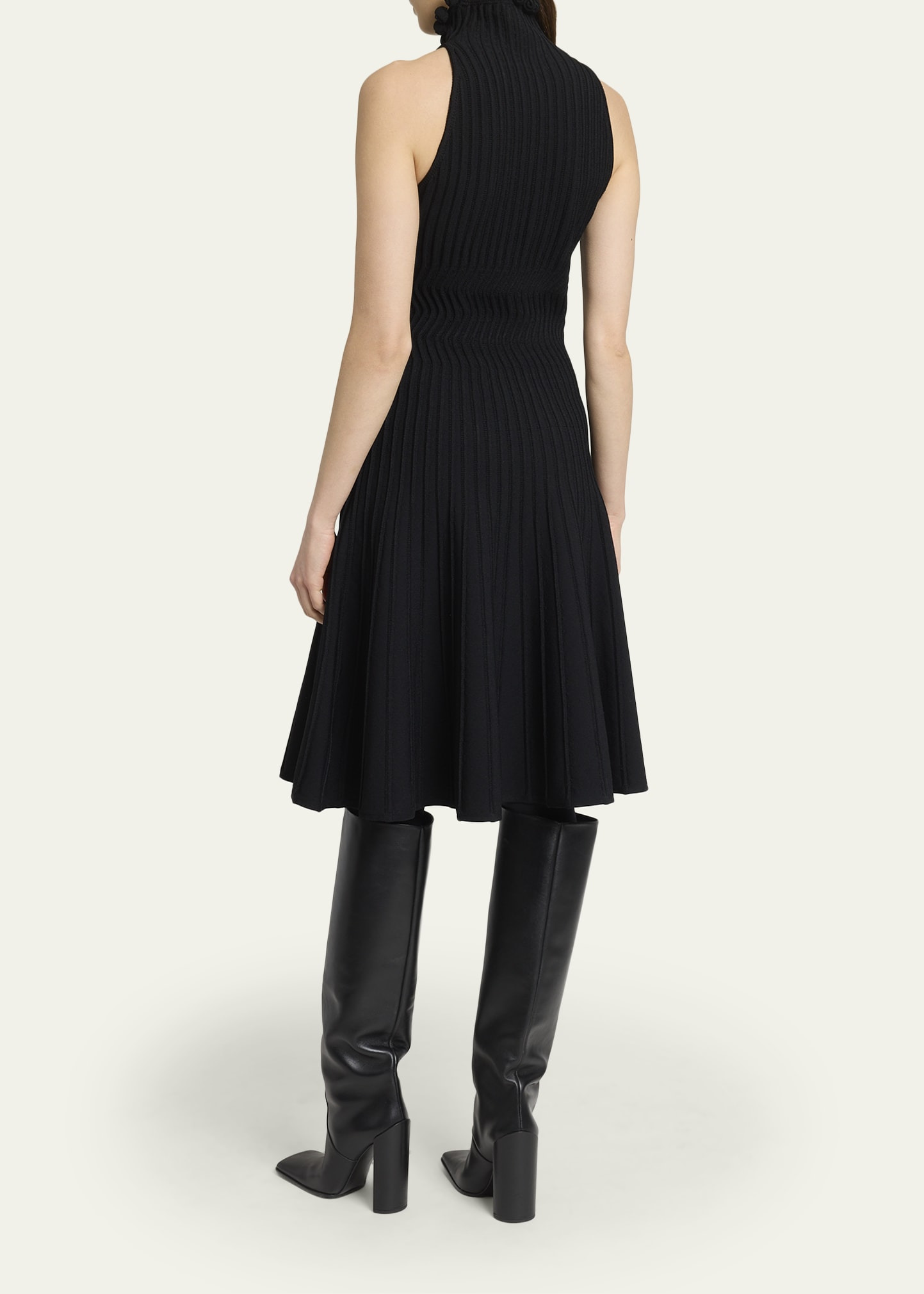 Turtleneck Sleeveless Rib Fit-&-Flare Dress - 3