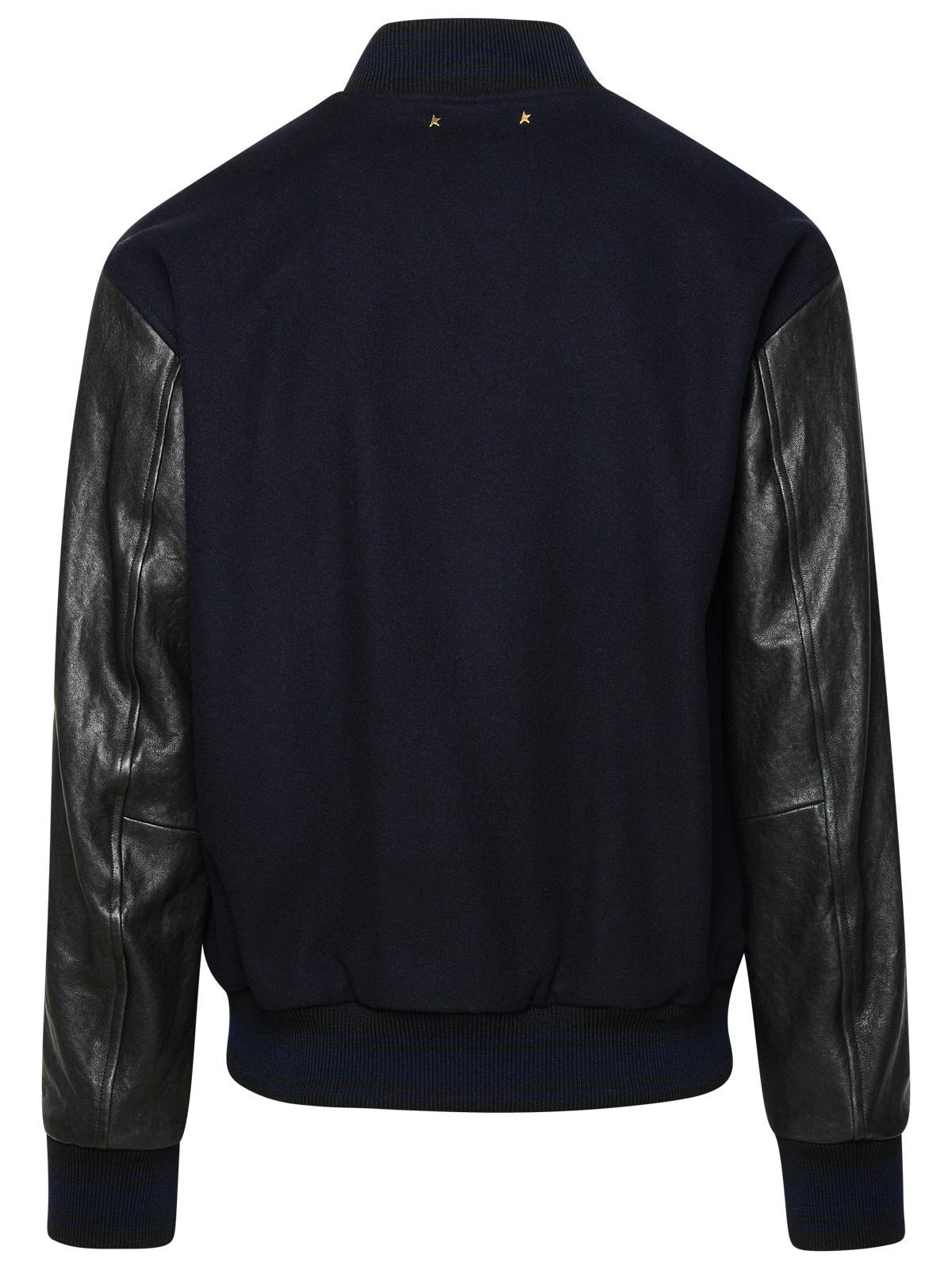 Golden Goose Bomber Jacket In Blue And Black Virgin Wool Blend Men - 3