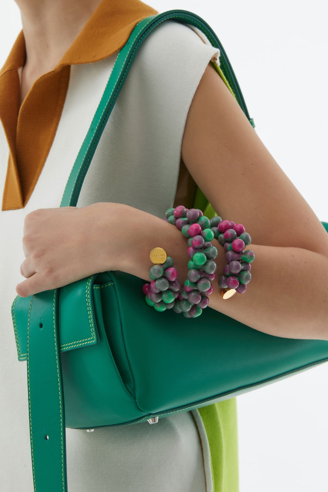 GREEN & PINK BIRILLI GOLD BRACELET - 3