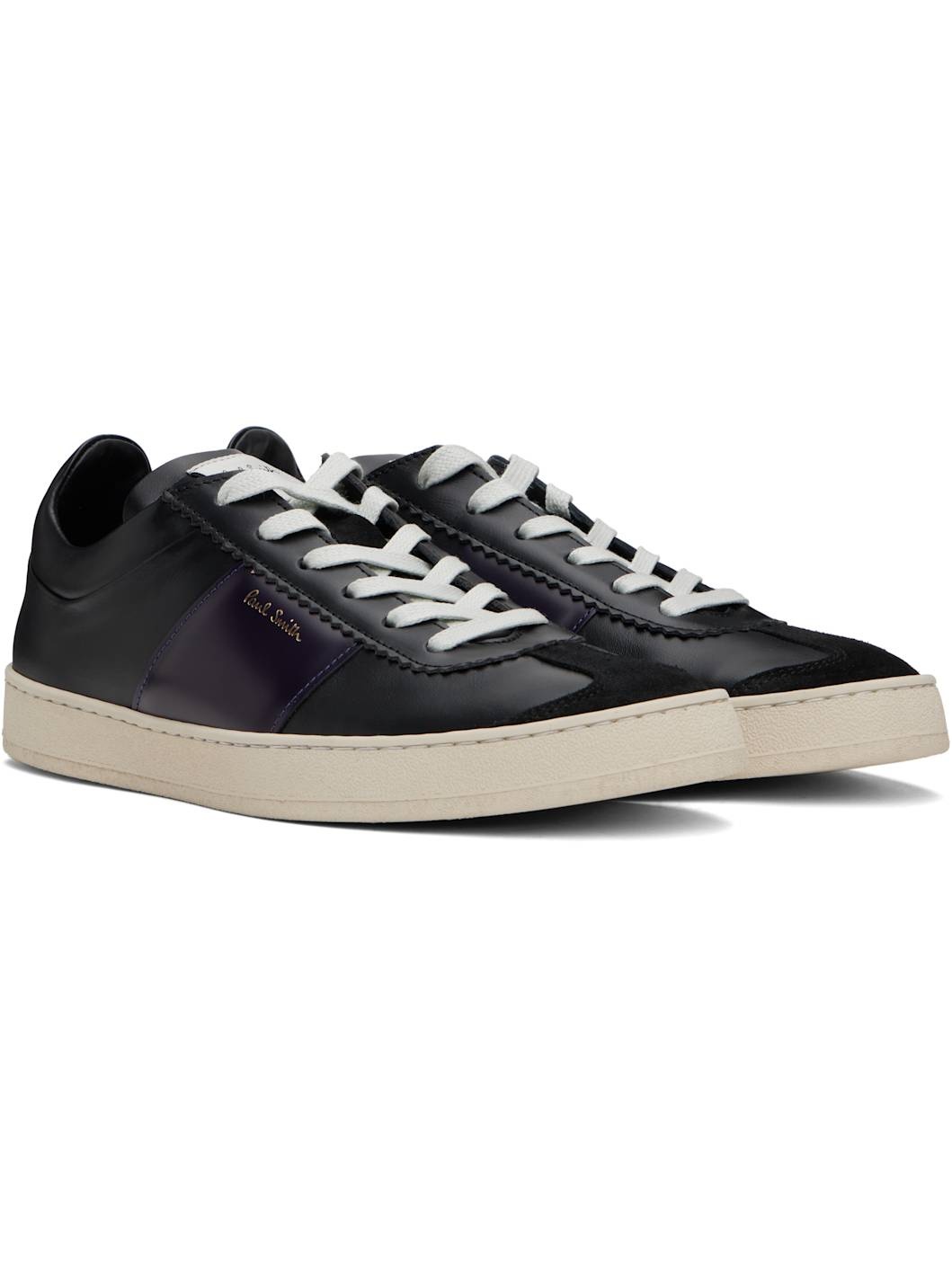 Black & Purple Leather Foley Sneakers - 4