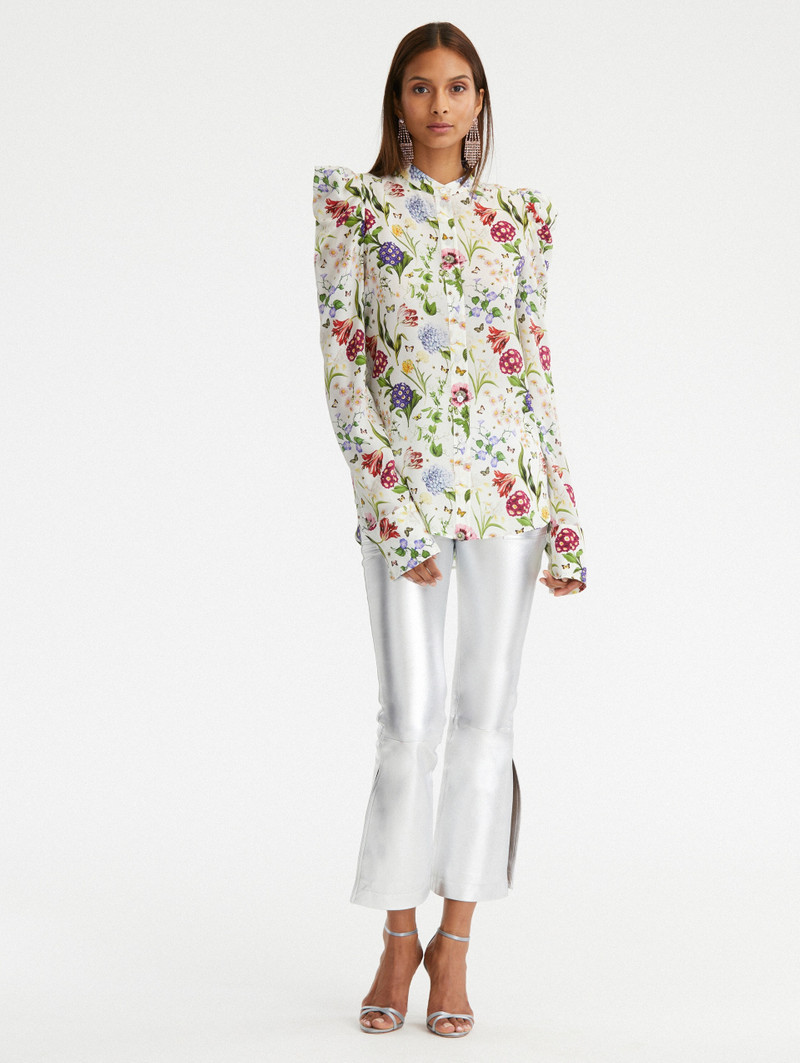 Oscar de la Renta MINI MULTI FLORAL PUFF SLEEVE BLOUSE outlook