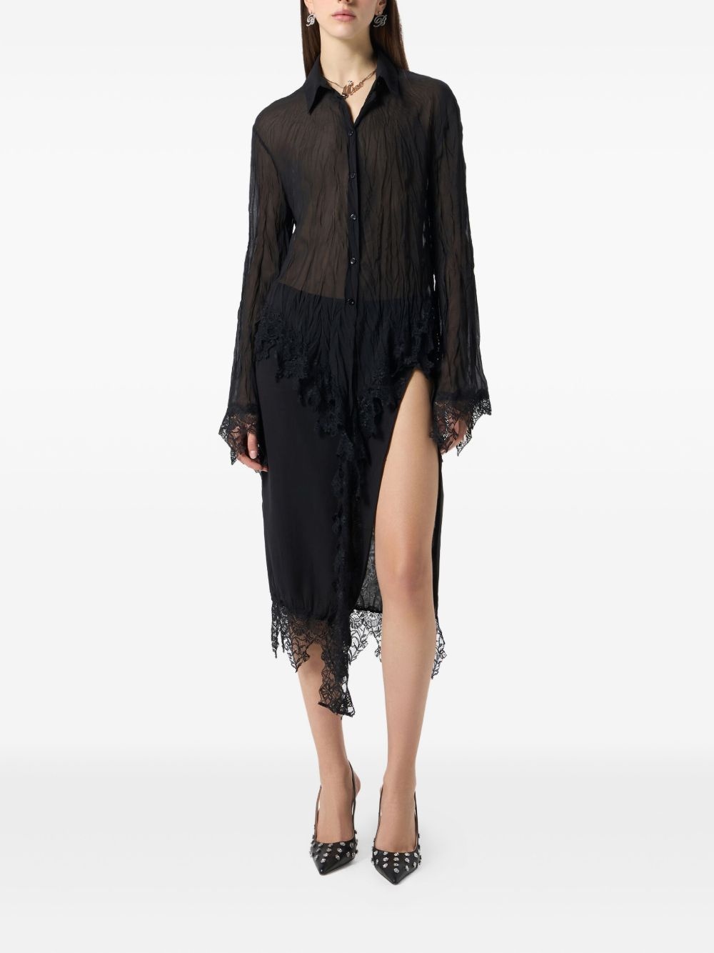 sheer lace-detail shirt - 2