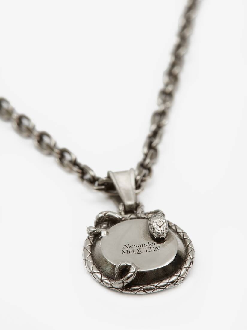 Snake Medallion Coin Necklace in Antique Silver - 4