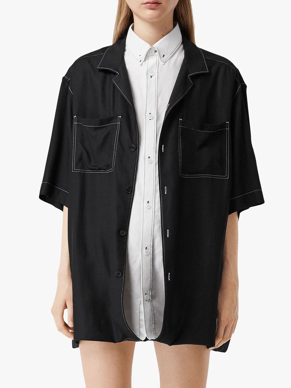 logo appliqué oversized double shirt - 3