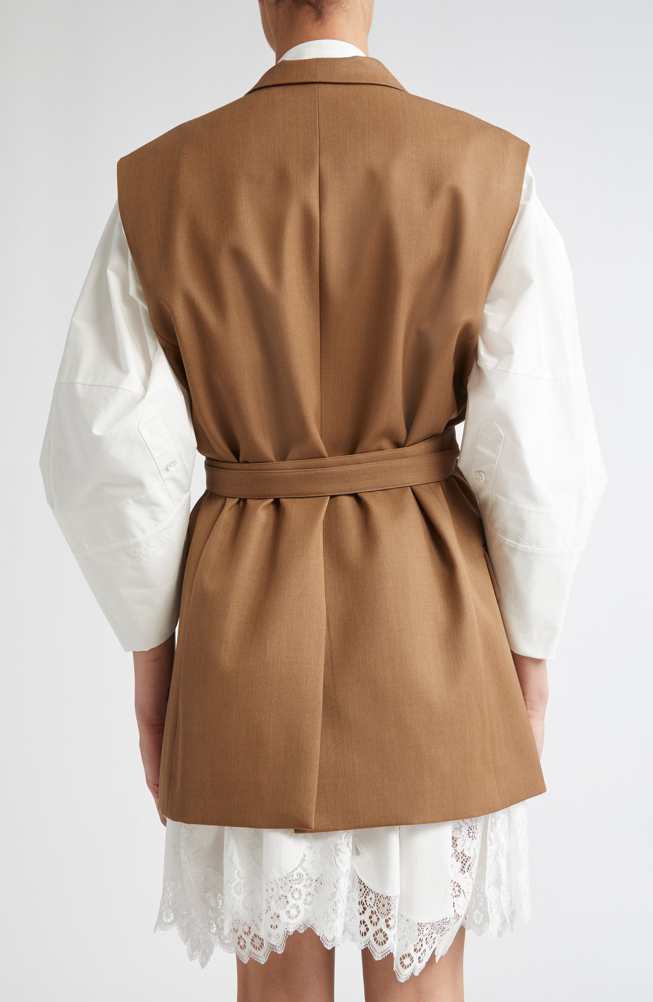 MONSE Crisscross Belted Wool Jacket in Tan at Nordstrom - 3