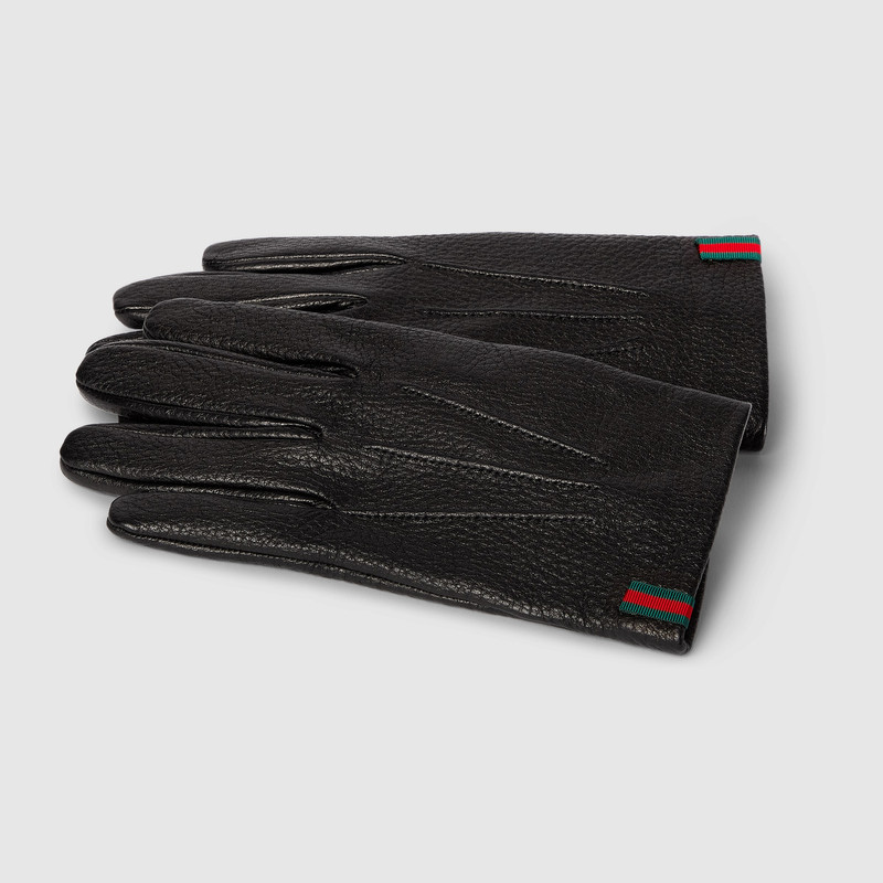 GUCCI Grainy leather gloves with Web outlook