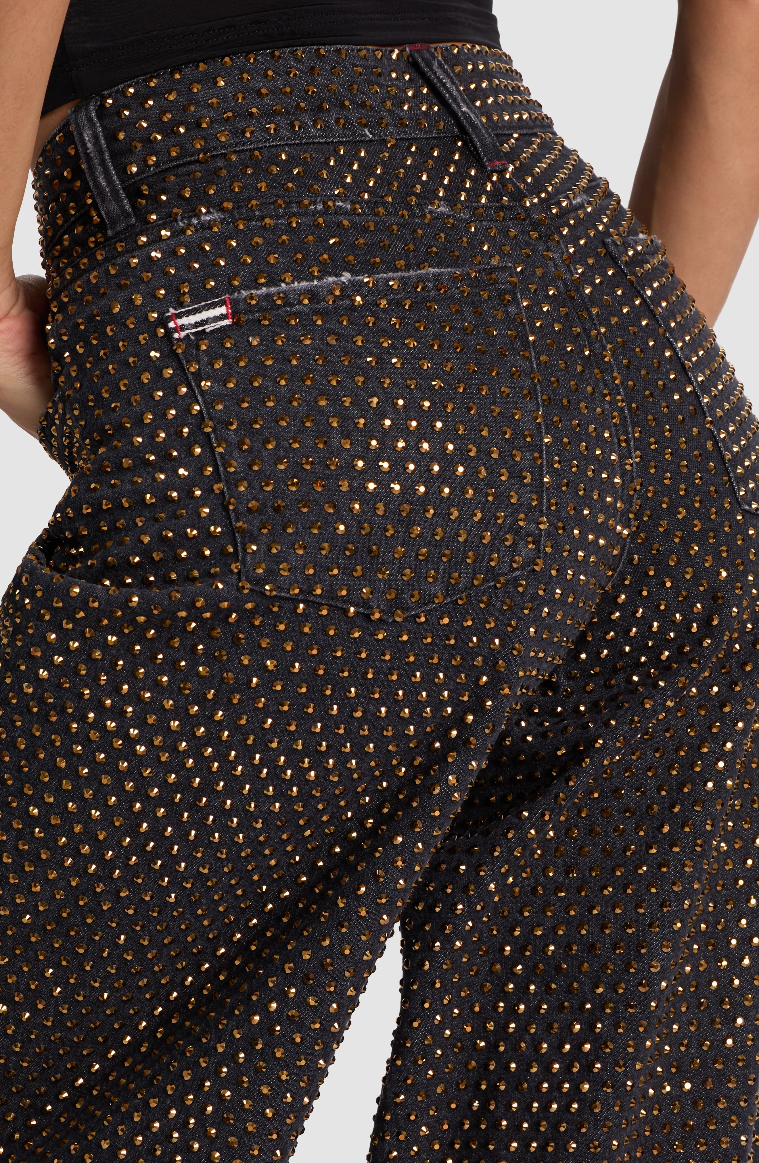 Alice + Olivia Amazing Stud Embellished Baggy Wide Leg Jeans in Maya Charcoal Black at Nordstrom - 3