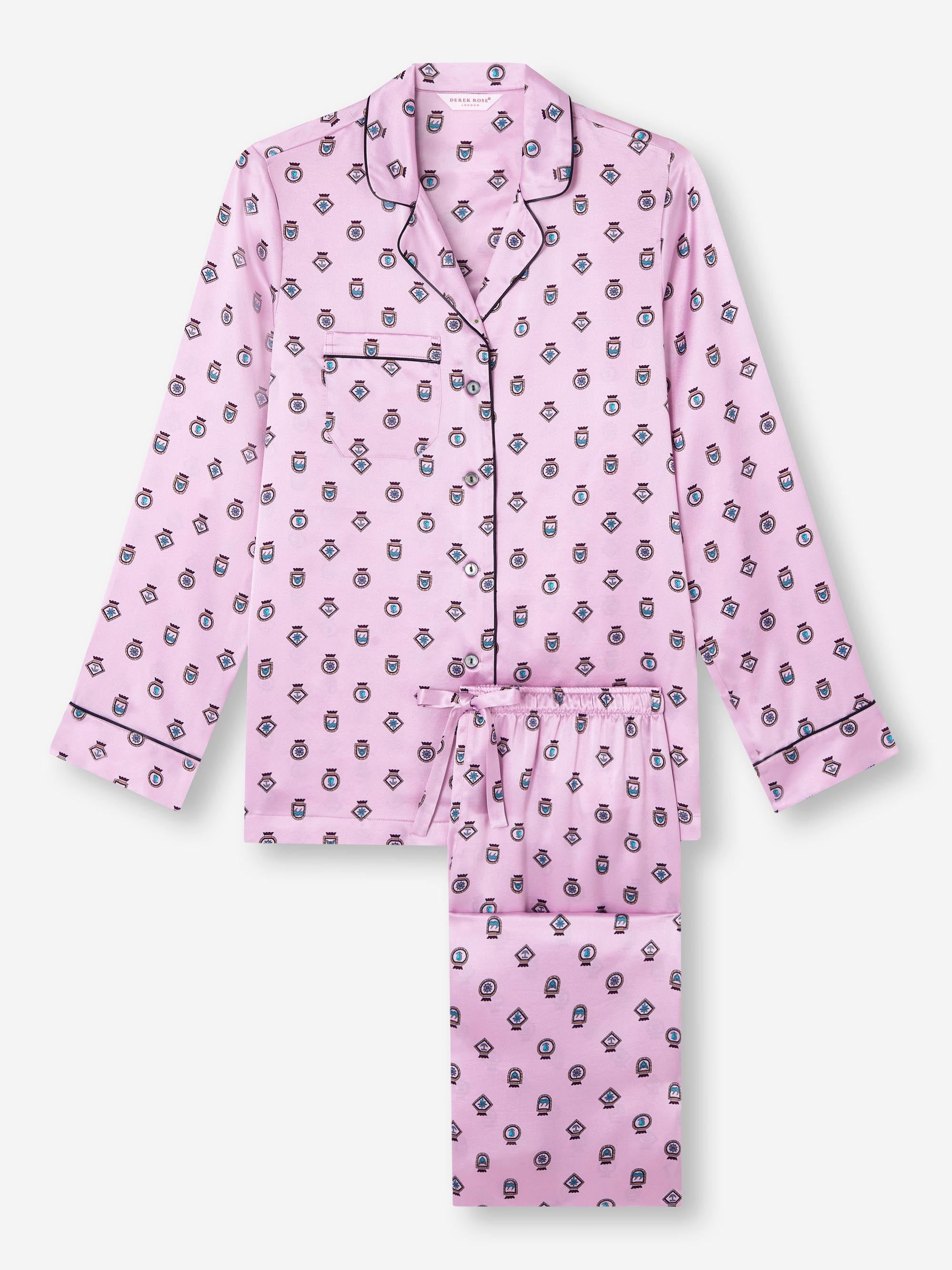 Women's Pajamas Silk Satin Lilac Badge Pattern - 3