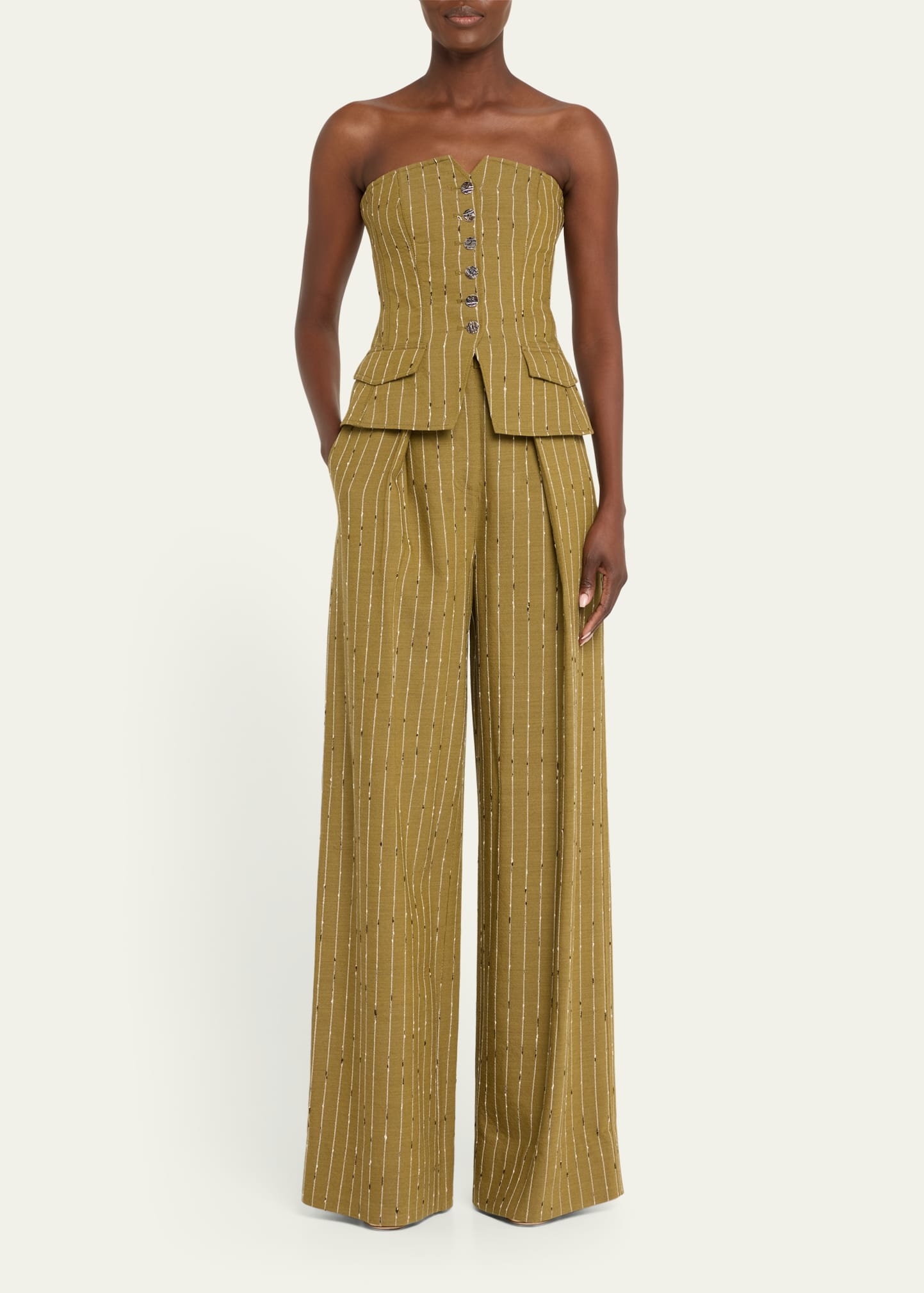 Sylvie Wide-Leg Pinstripe Pants - 2