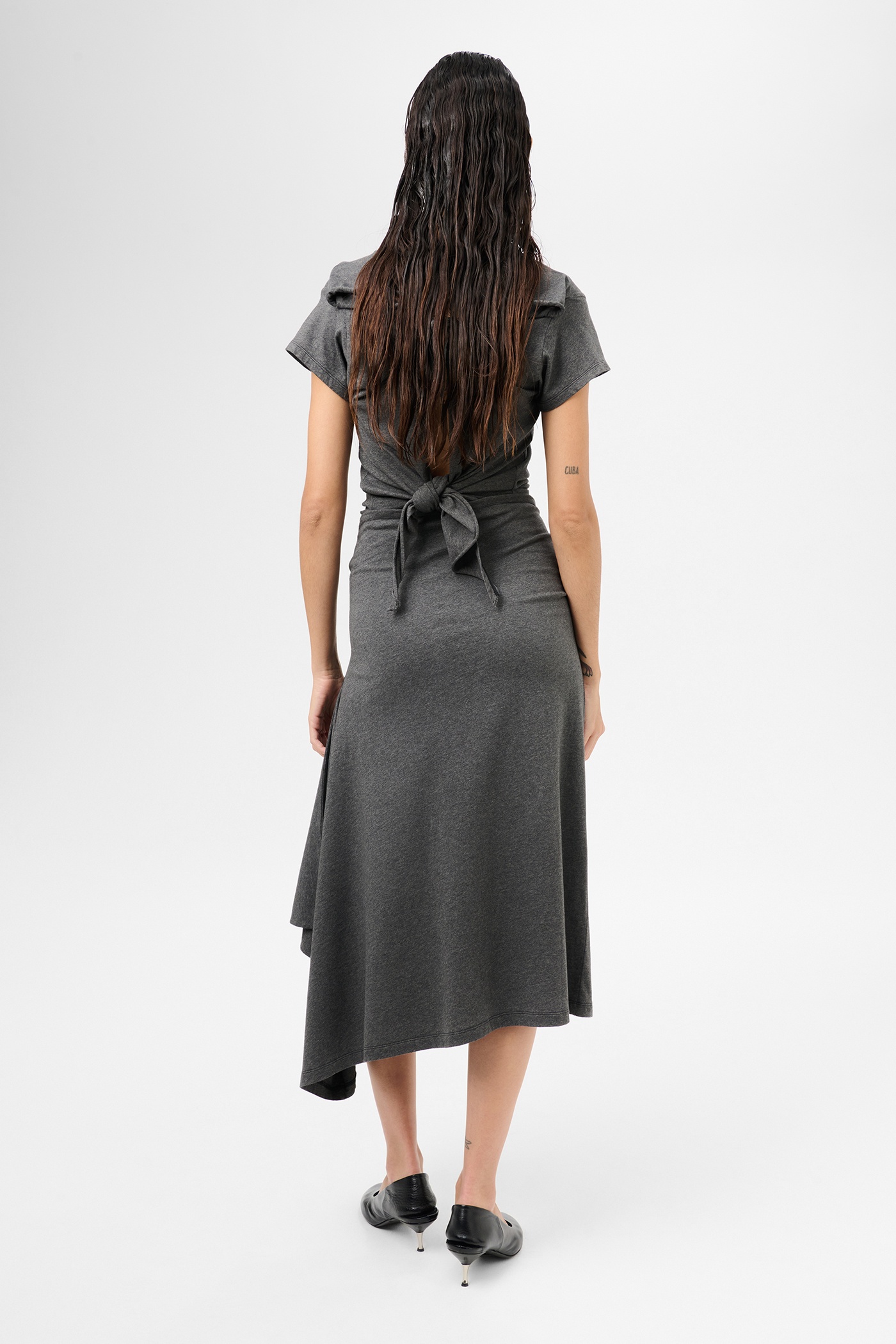 Sash Skirt Dark Grey Melange Jersey - 6