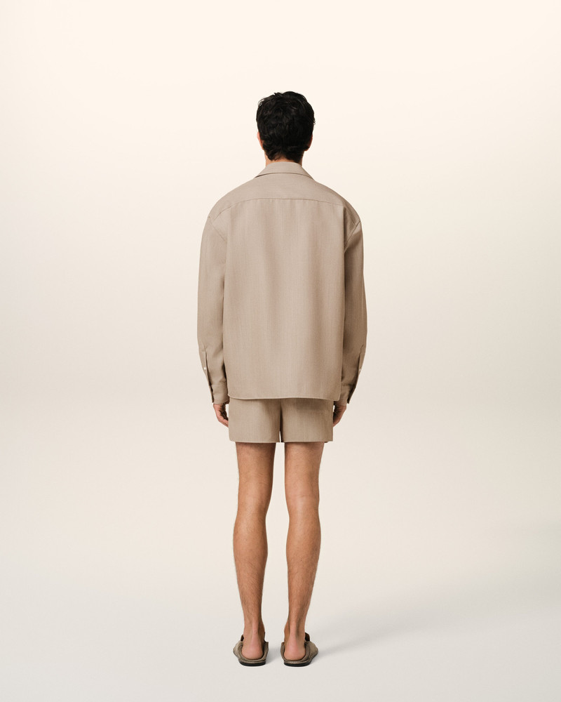 BEIGE WOOL LONG SLEEVE CAMP COLLAR OVERSHIRT 5