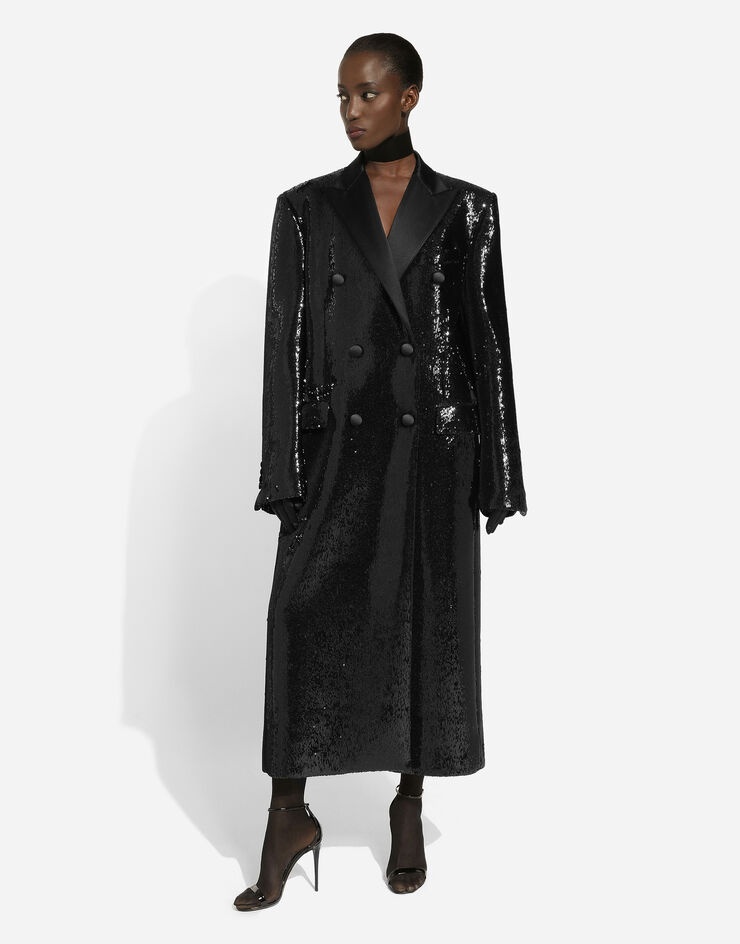 Micro-sequined double-breasted coat - 3