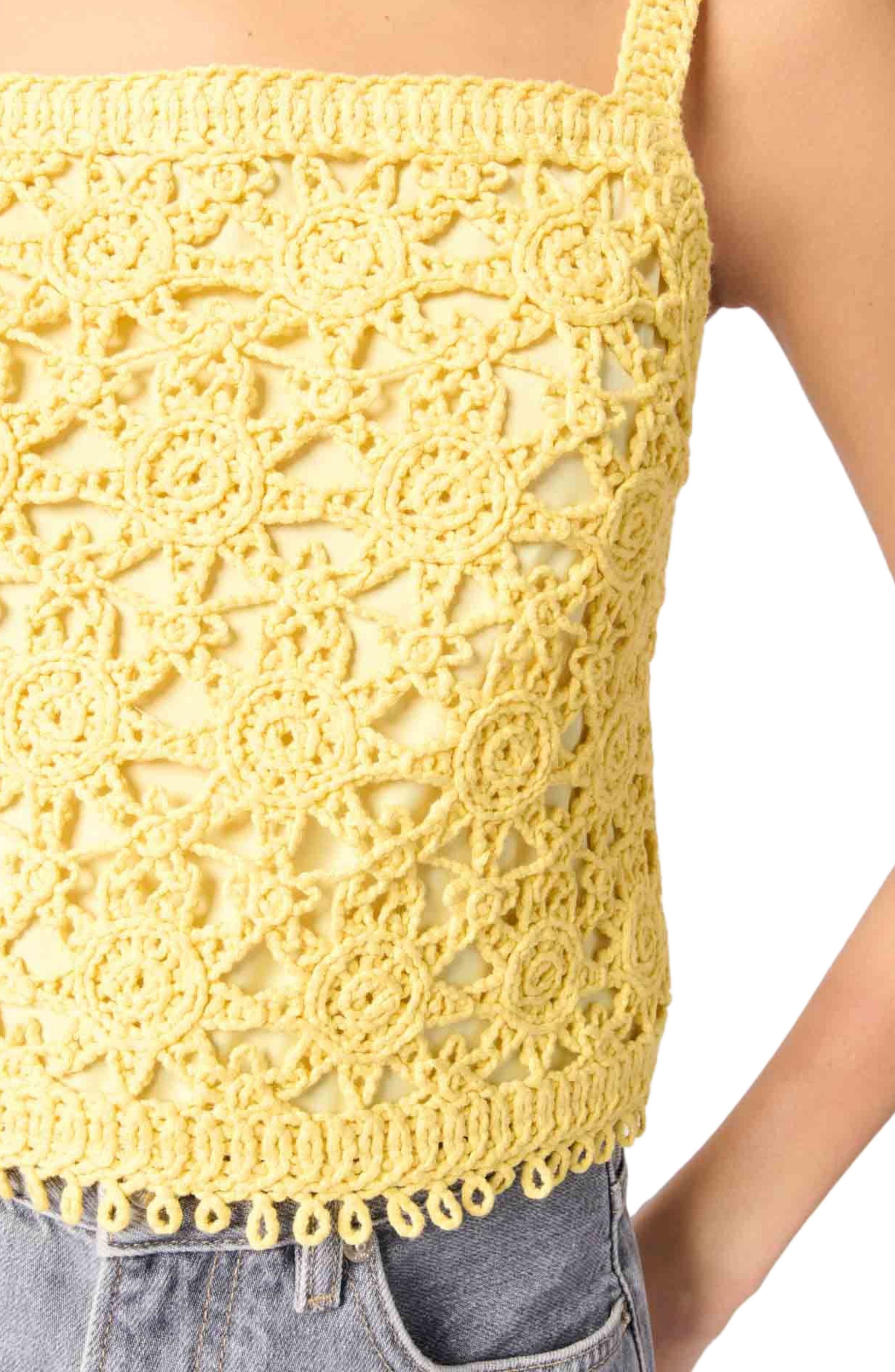 maje Crochet-knit Crop Top in Yellow Banana at Nordstrom - 5