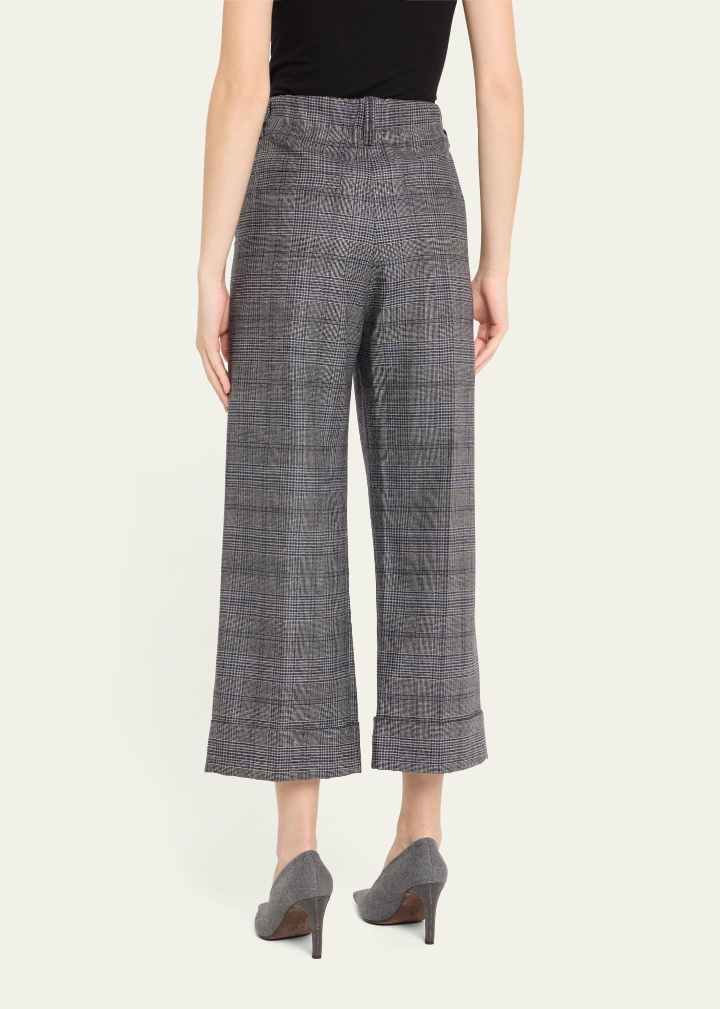 Pleated Wool Prince Of Wales Wide-Leg Crop Trousers - 3