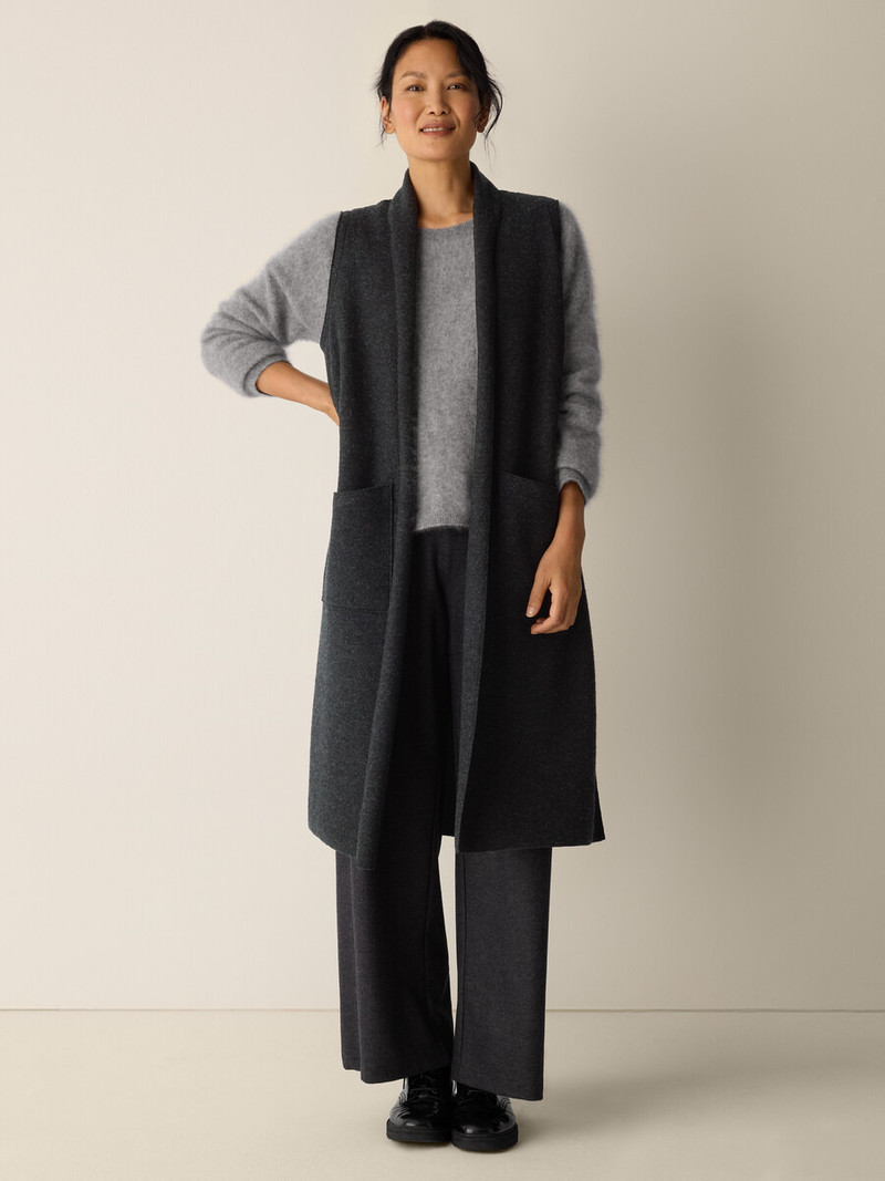EILEEN FISHER Lightweight Boiled Wool Shawl Collar Vest in Regenerative Wool outlook