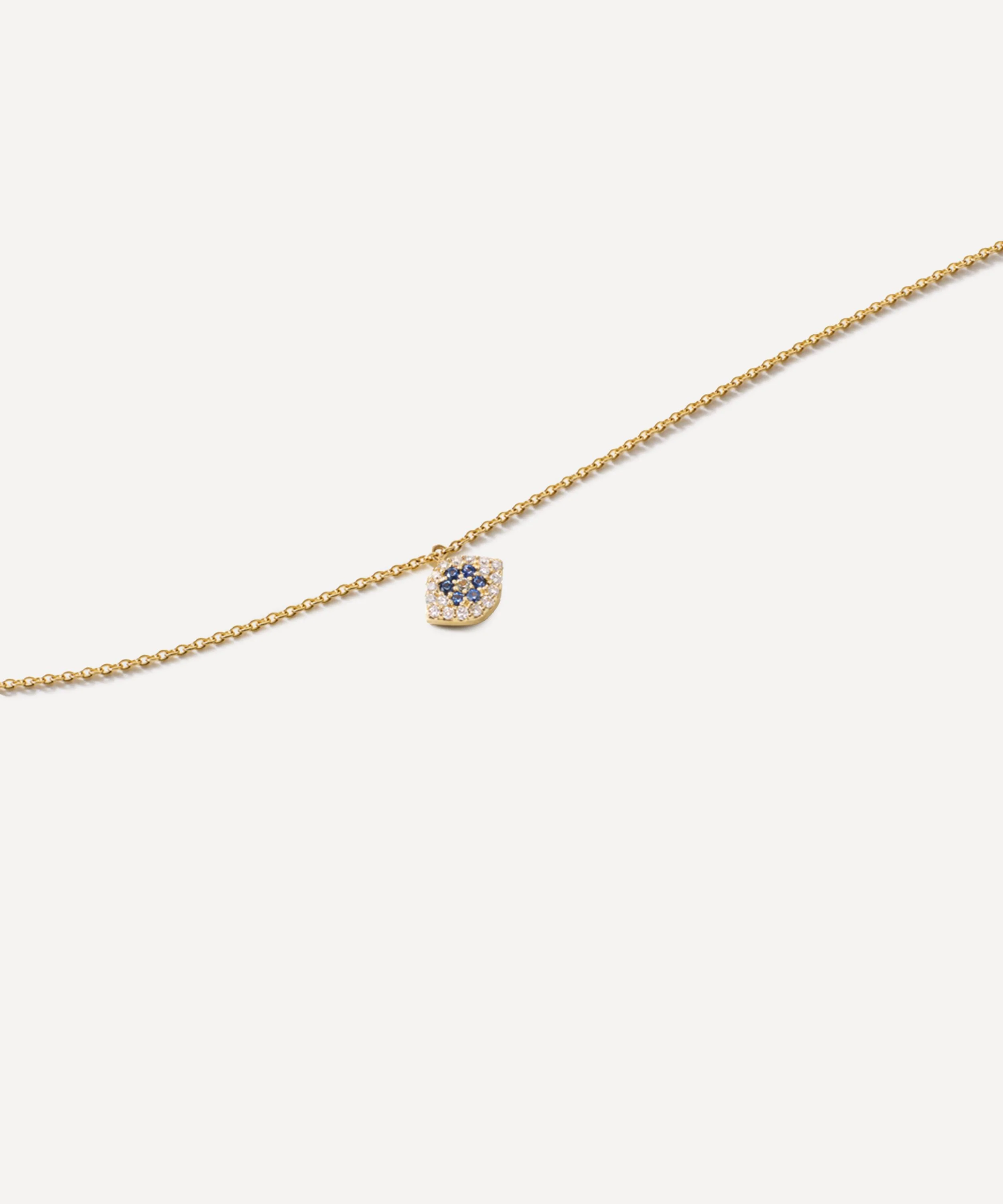 14ct Gold Blue Sapphire and Diamond Evil Eye Pendant Necklace - 1
