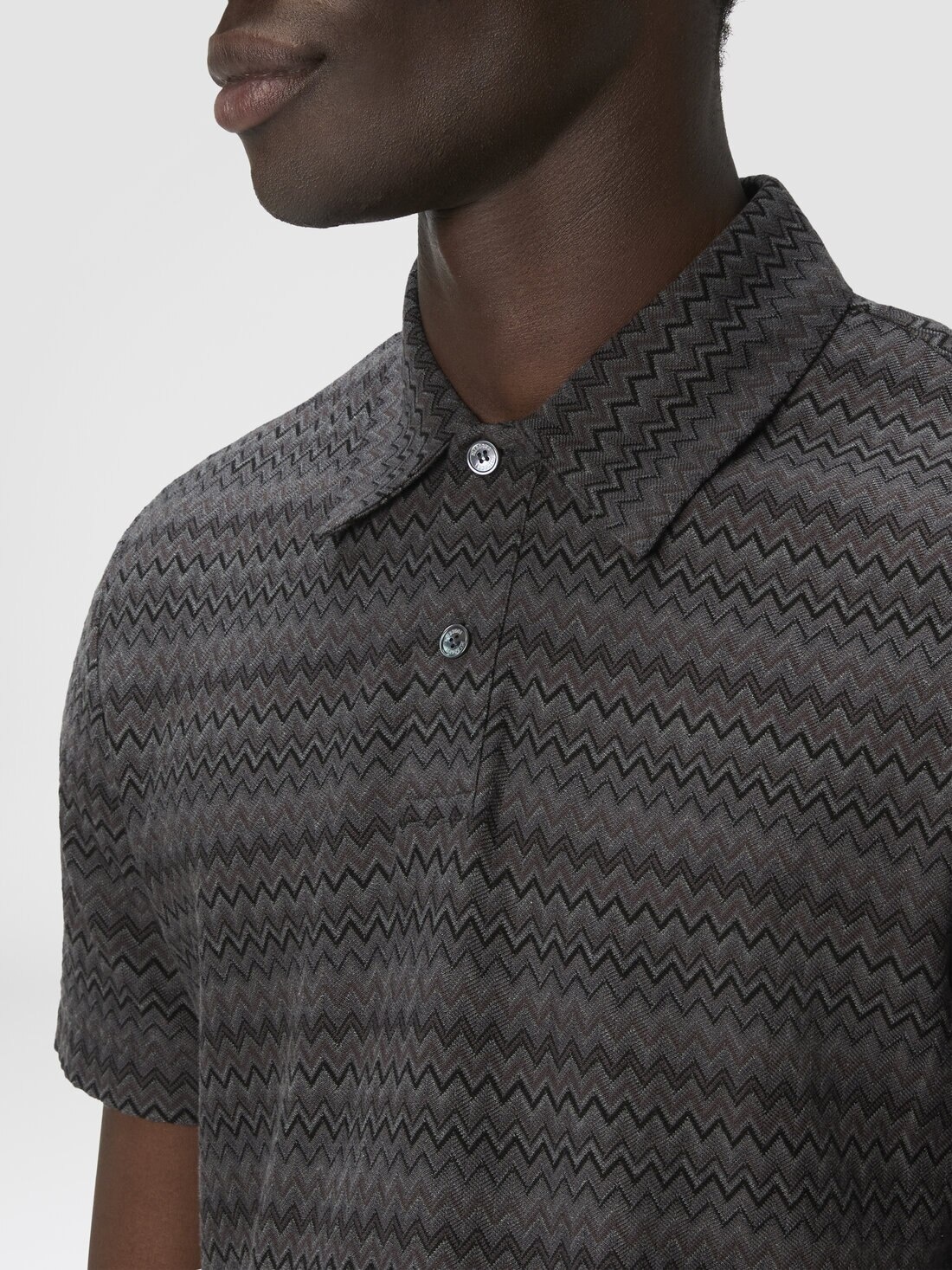 Short Sleeve Cotton Polo with Zigzag Pattern - 5