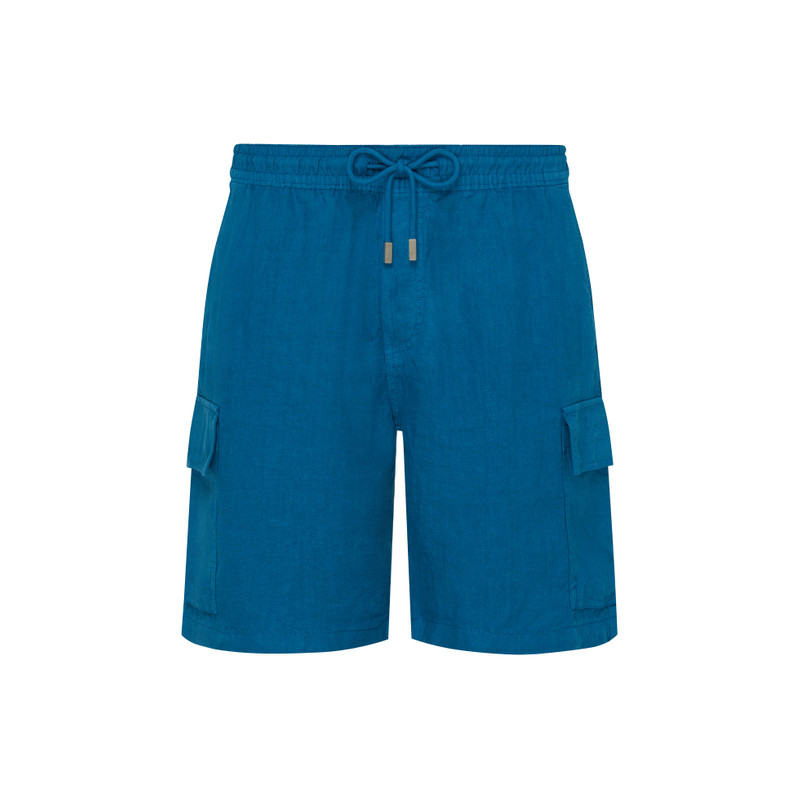 Men Linen Bermuda Shorts Cargo Pockets 1