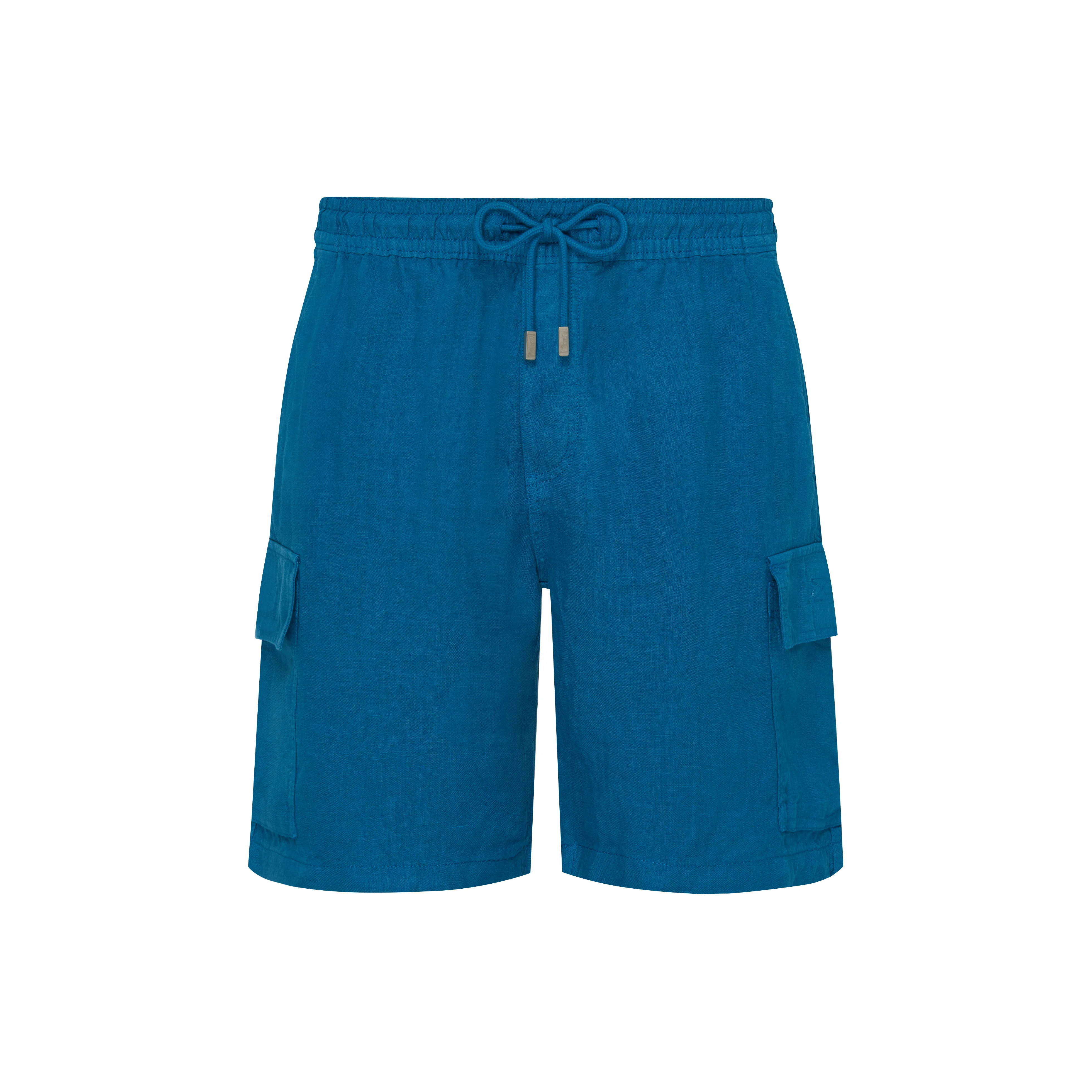 Men Linen Bermuda Shorts Cargo Pockets - 1