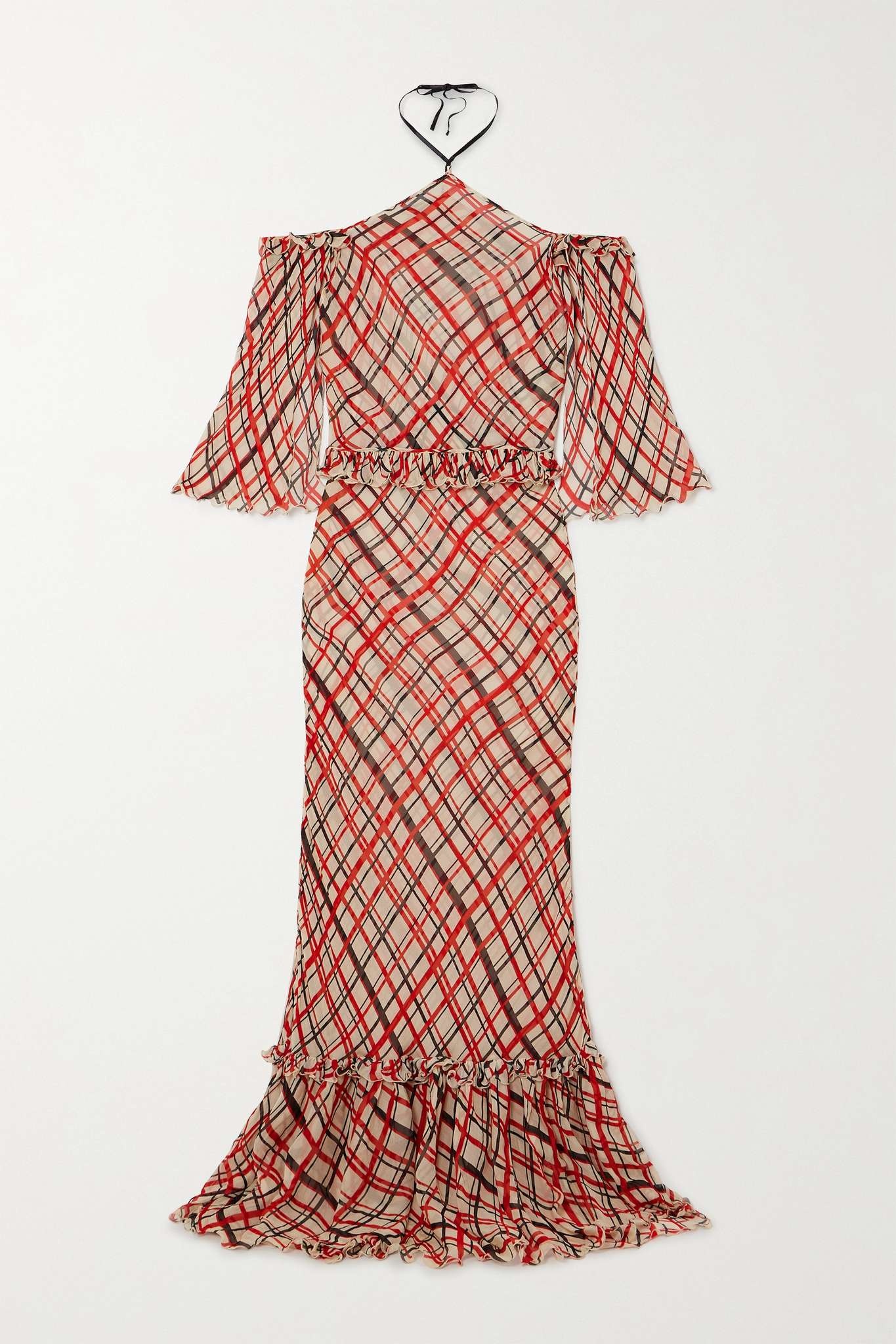 Landis ruffled checked crepe de chine halterneck maxi dress - 1