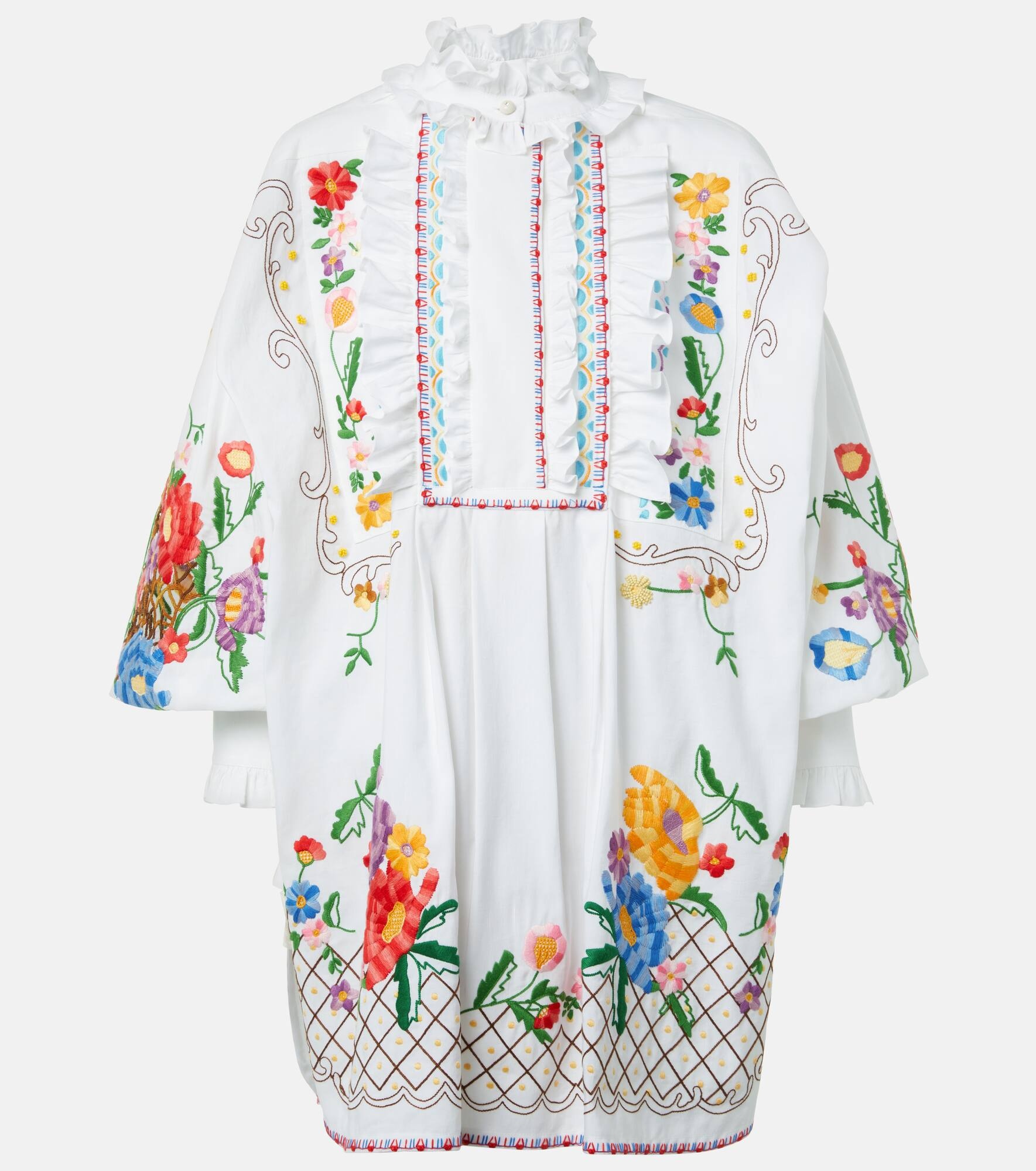 Embroidered cotton and linen blouse - 1