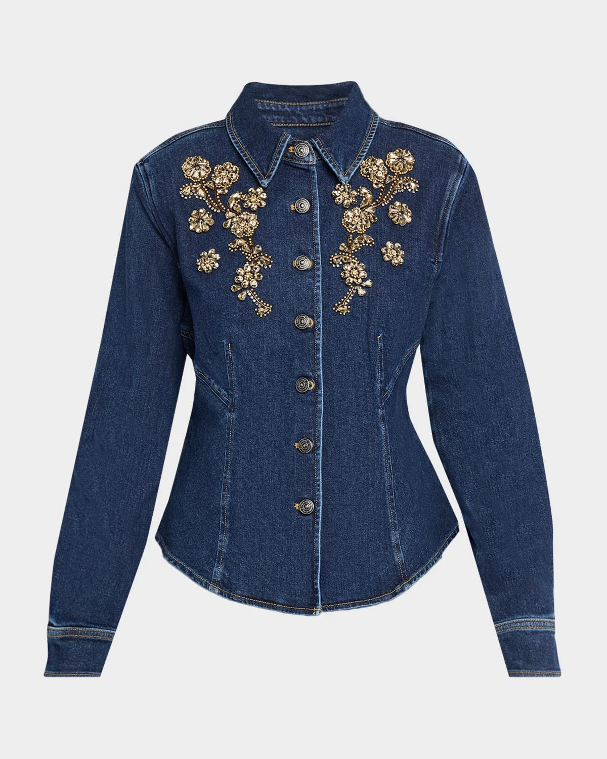 Crystal Ivy Embellished Denim Shirt - 1