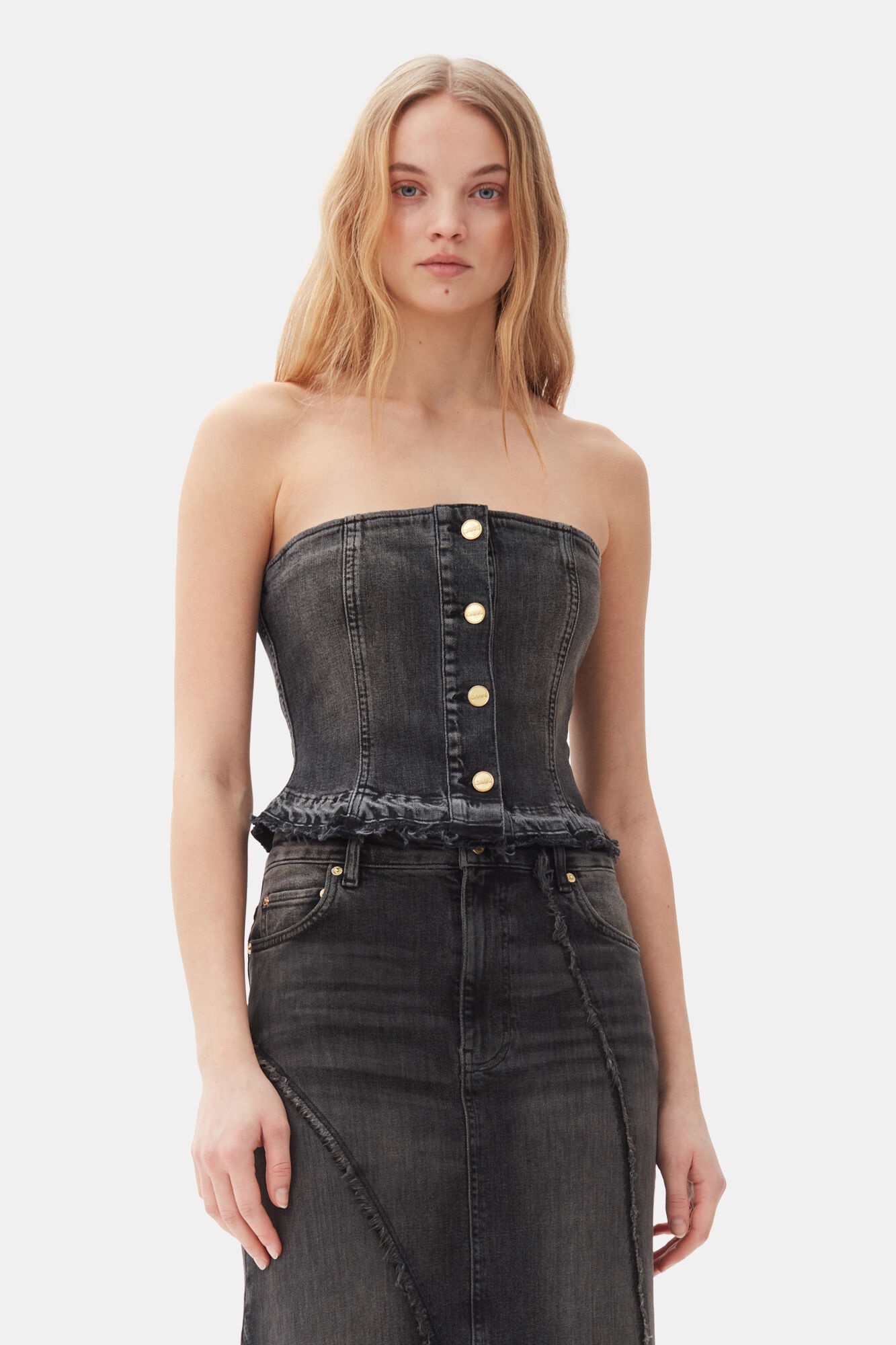 WASHED BLACK DENIM TOP - 2