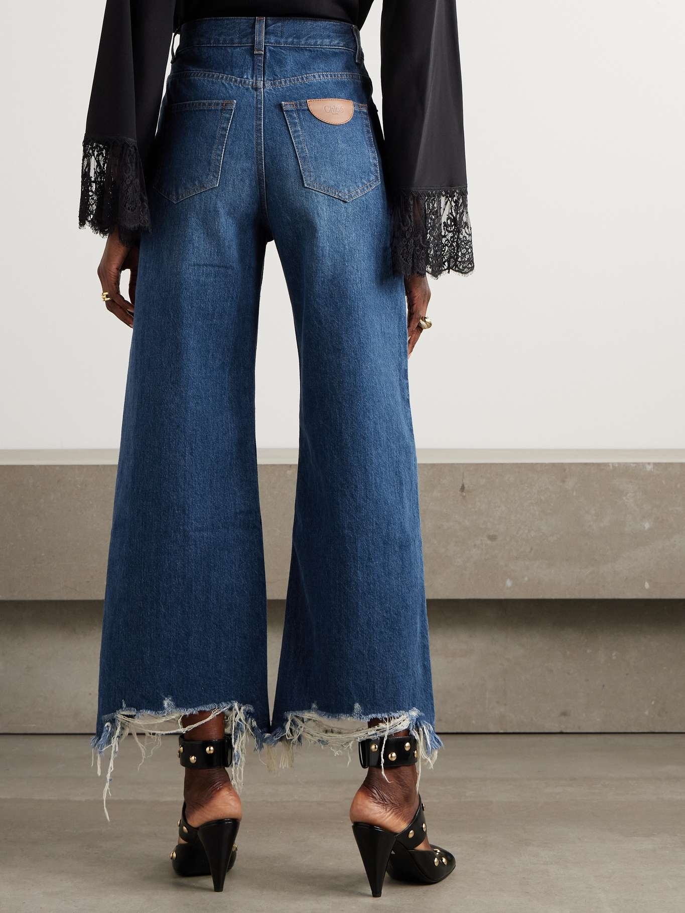 Cropped distressed high-rise wide-leg jeans - 4