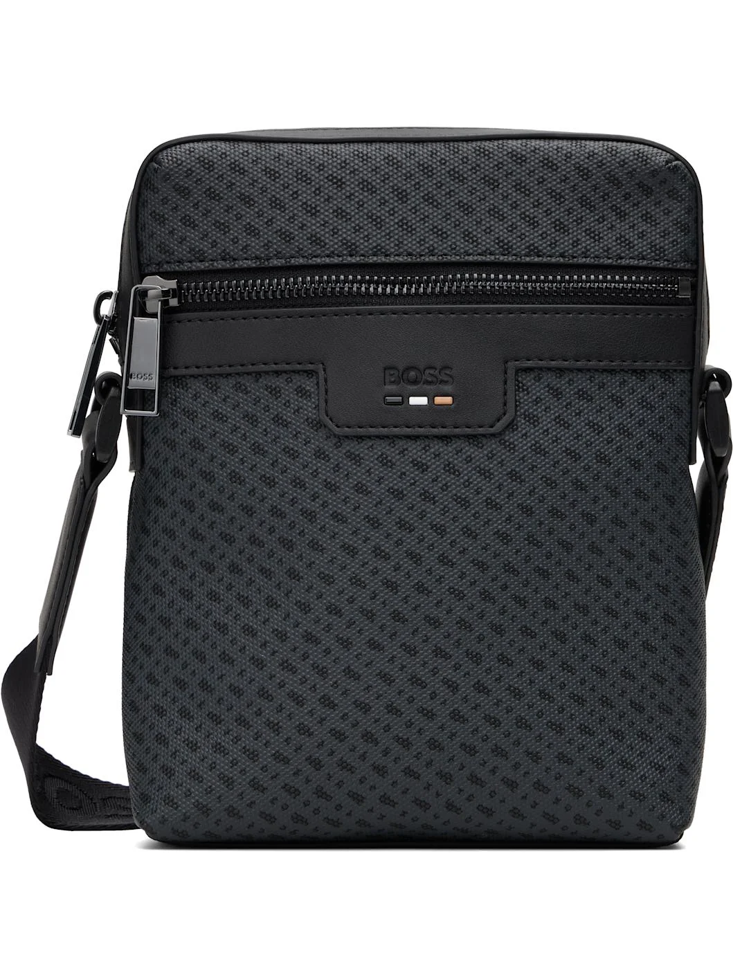 Black Coated Canvas Messenger Bag - 1