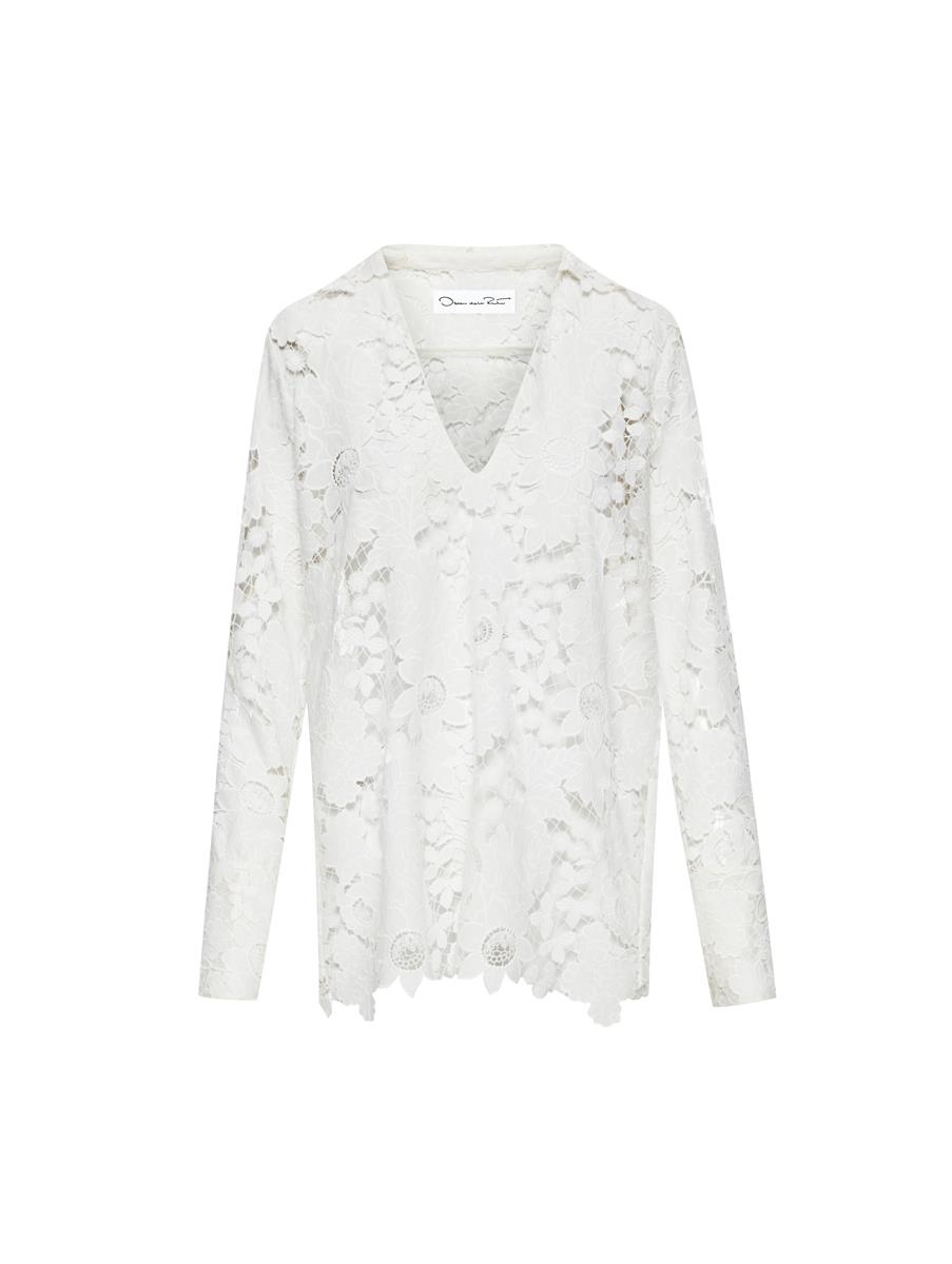 MIXED BOTANICAL GUIPURE LACE BLOUSE - 5