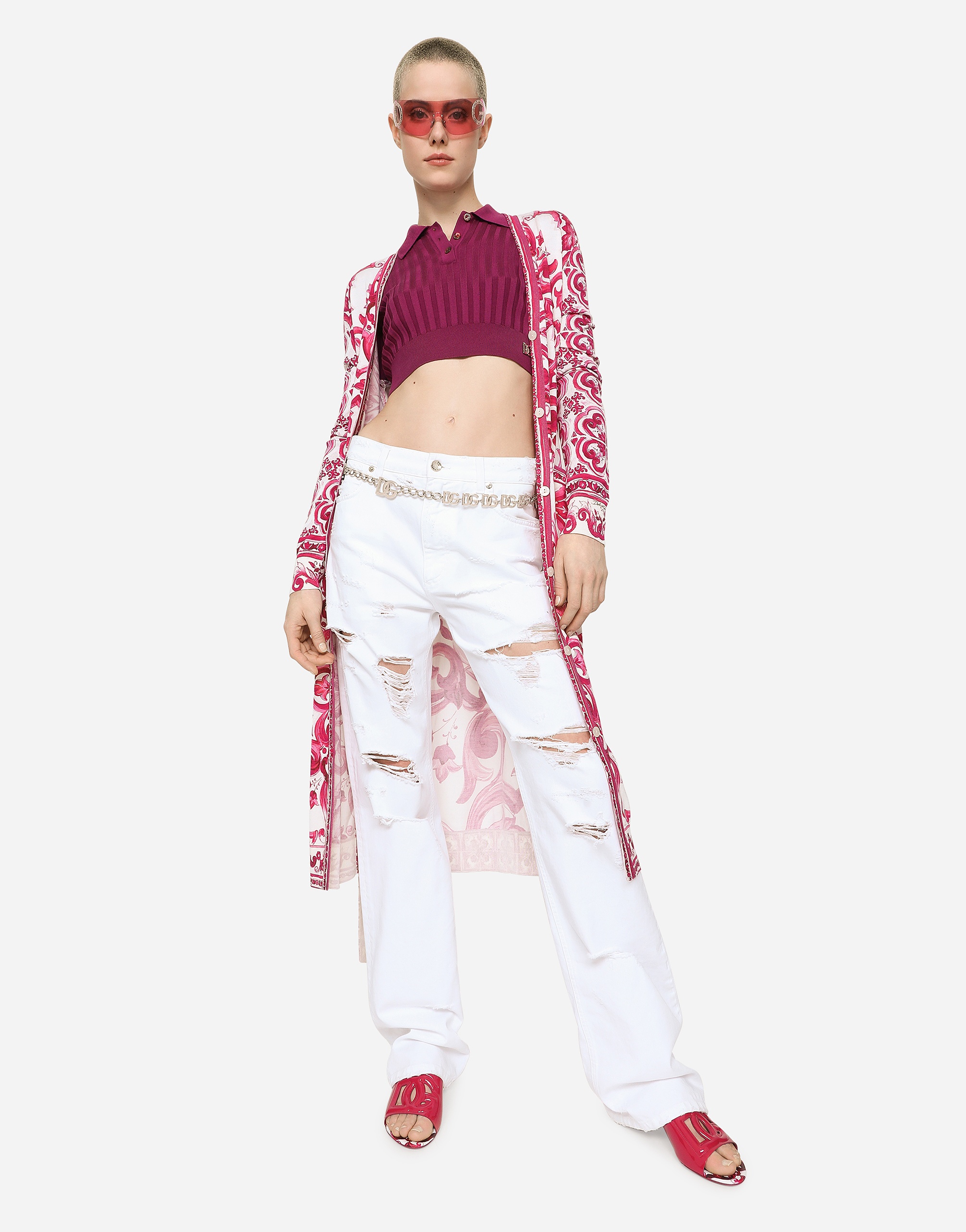 Long silk cardigan with Majolica print - 2