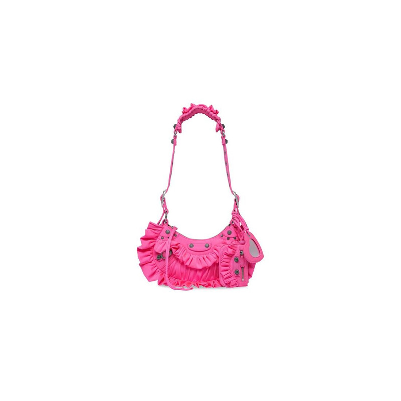 Women's Le Cagole Xs Shoulder Bag With Ruffles in Acid Pink 1