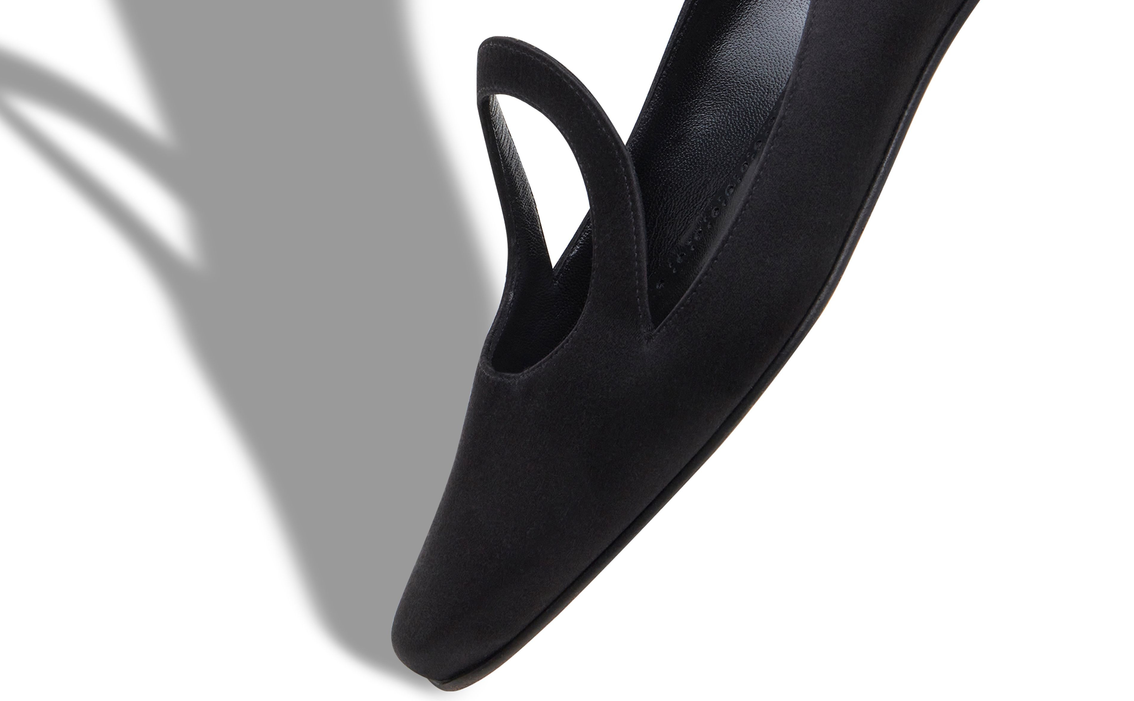 Black Satin Cut-Out Detail Flat Shoes - 4