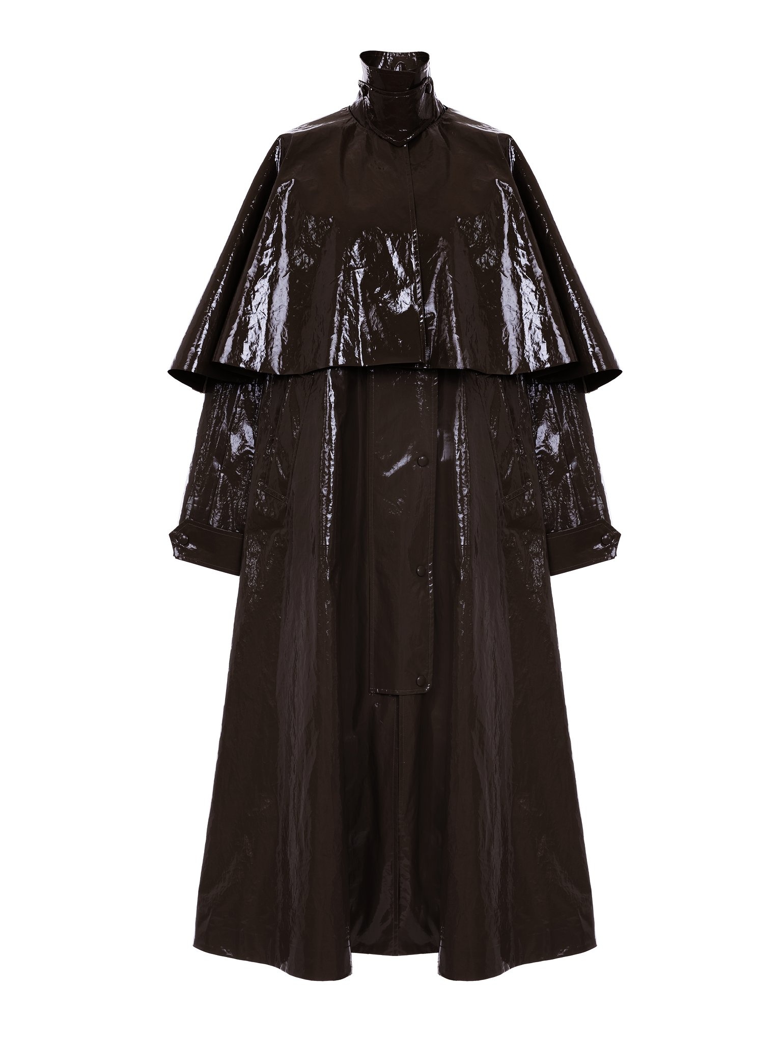 OVERSIZED LONG PARKA IN SHINY COTTON WITH CAPE - 1