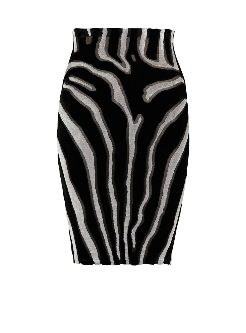 Zebra-print velvet pencil skirt 1