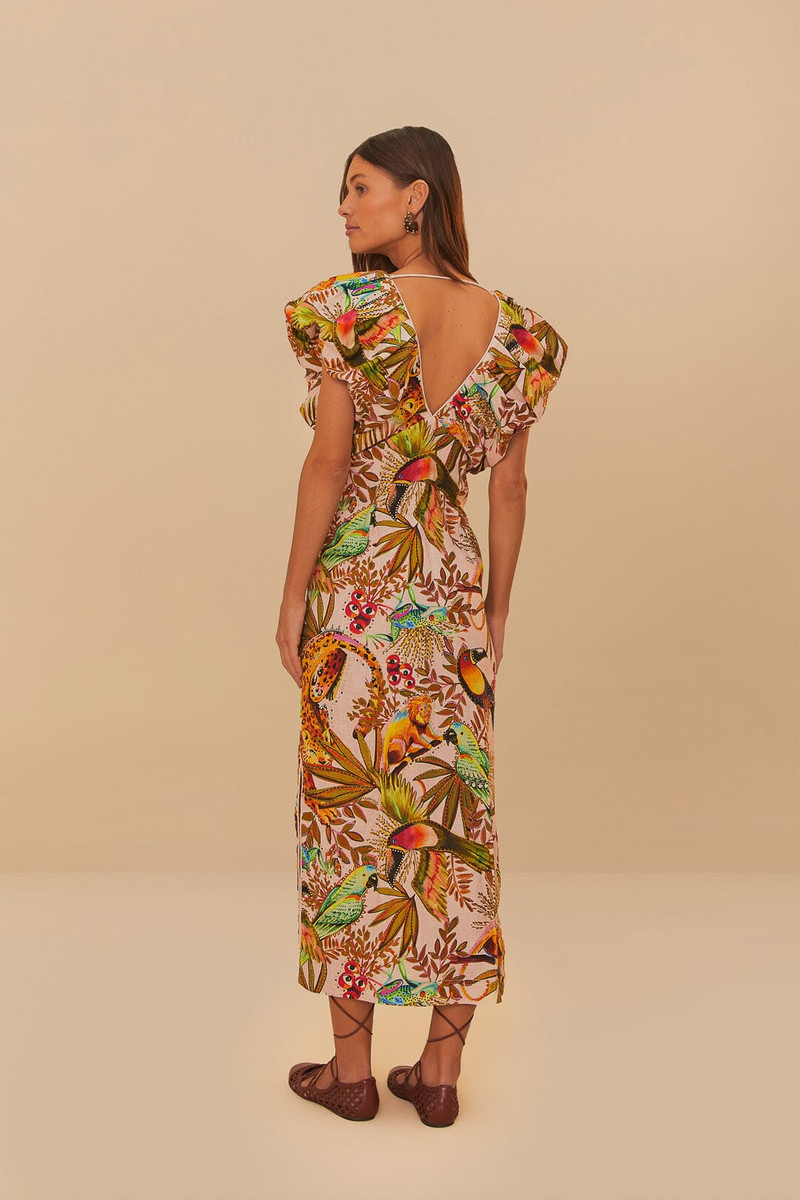 Pink Into The Jungle Euroflax™ Premium Linen Midi Dress 4