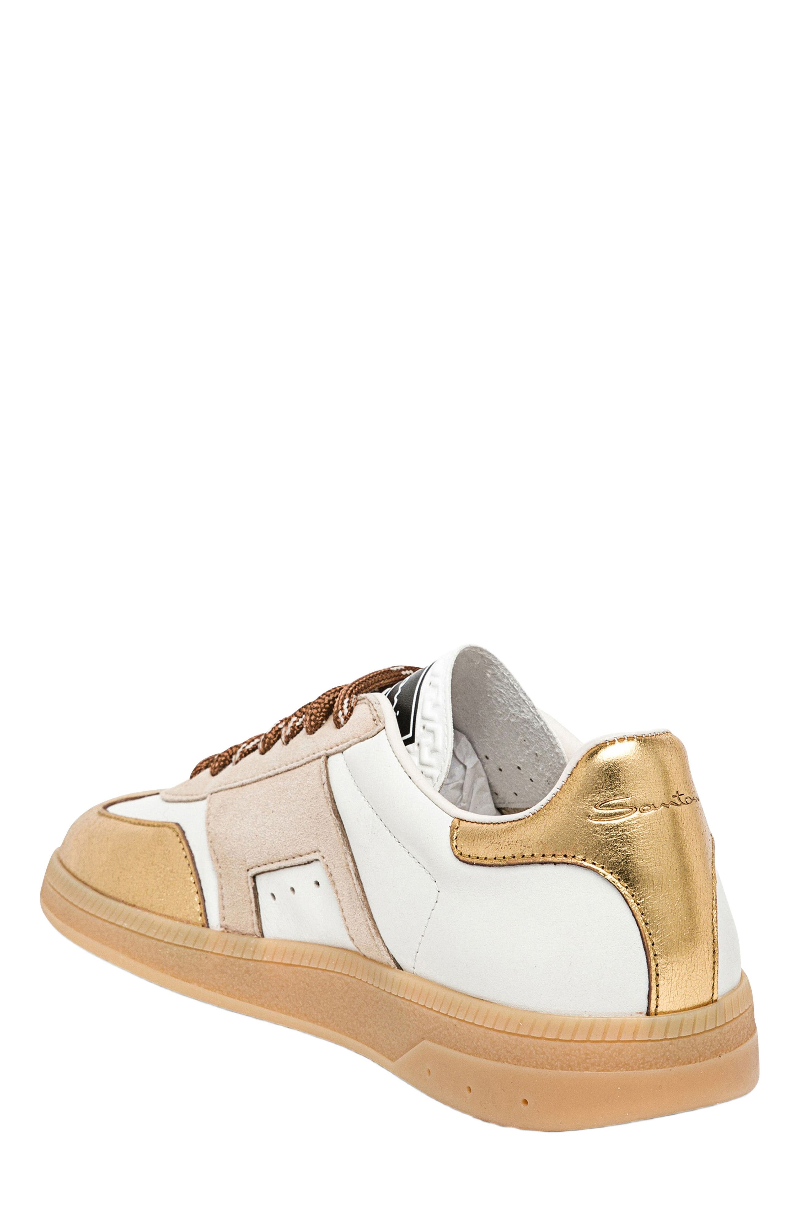 Santoni Women's leather and suede DBS Oly sneaker in White/beige/silver at Nordstrom - 4