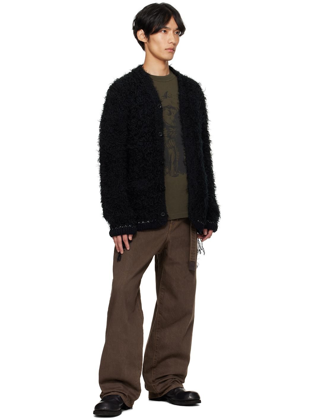 Black Furry Knit Cardigan - 4