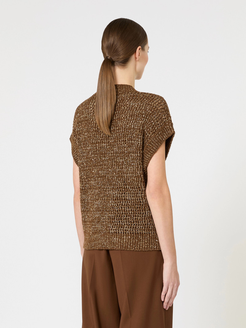 ARMONIA Sequin-adorned mesh-knit cotton sweater - HAZELNUT BROWN 4