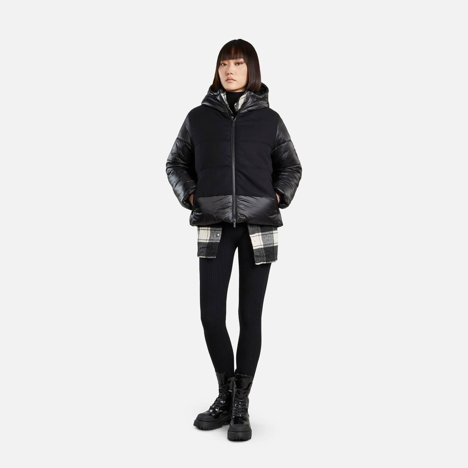 Bimaterial Quilted Jacket Black - 3