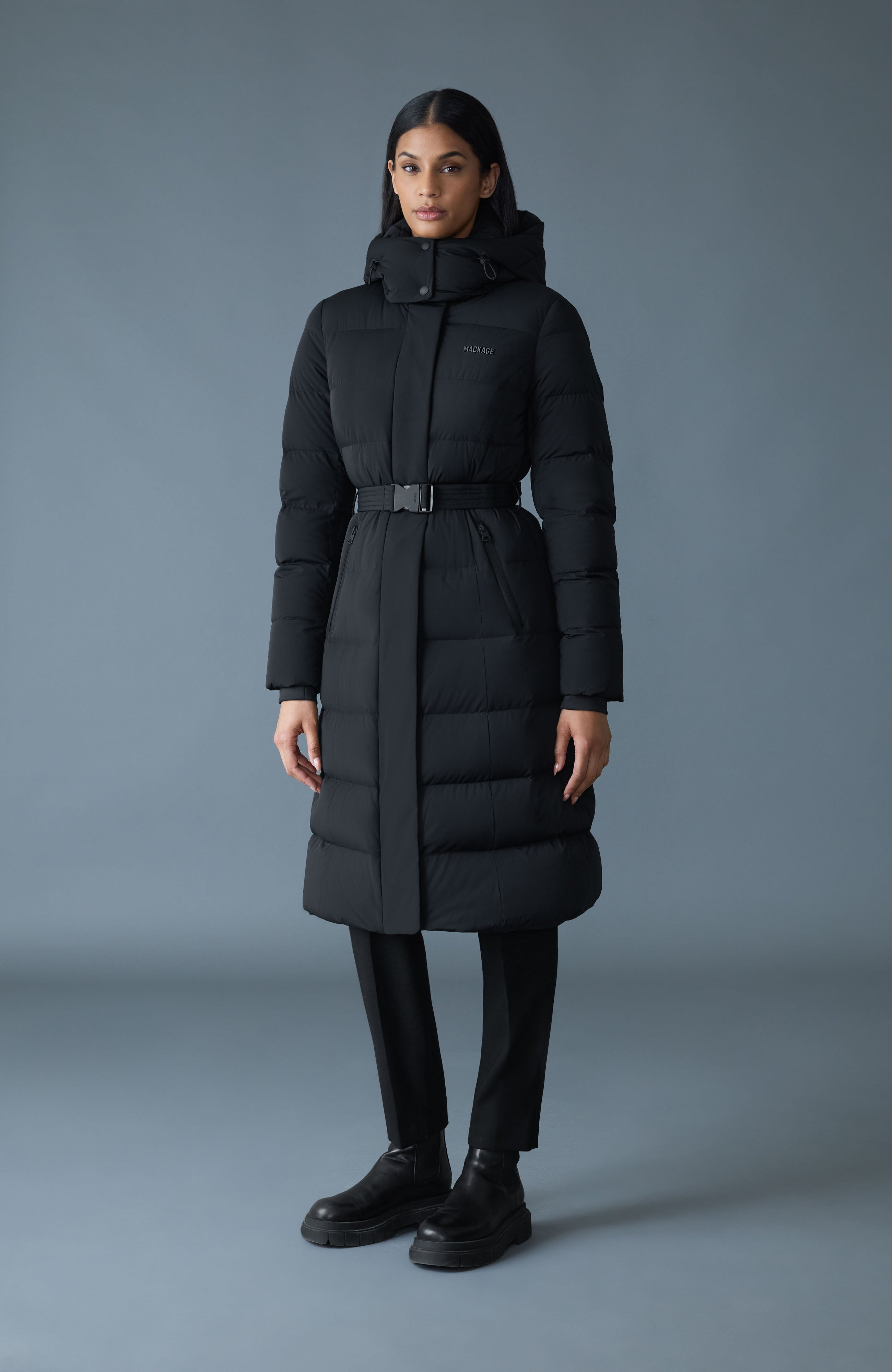 CORALIA-CITY Recycled Down Coat with Storm Visor and Belt - 2
