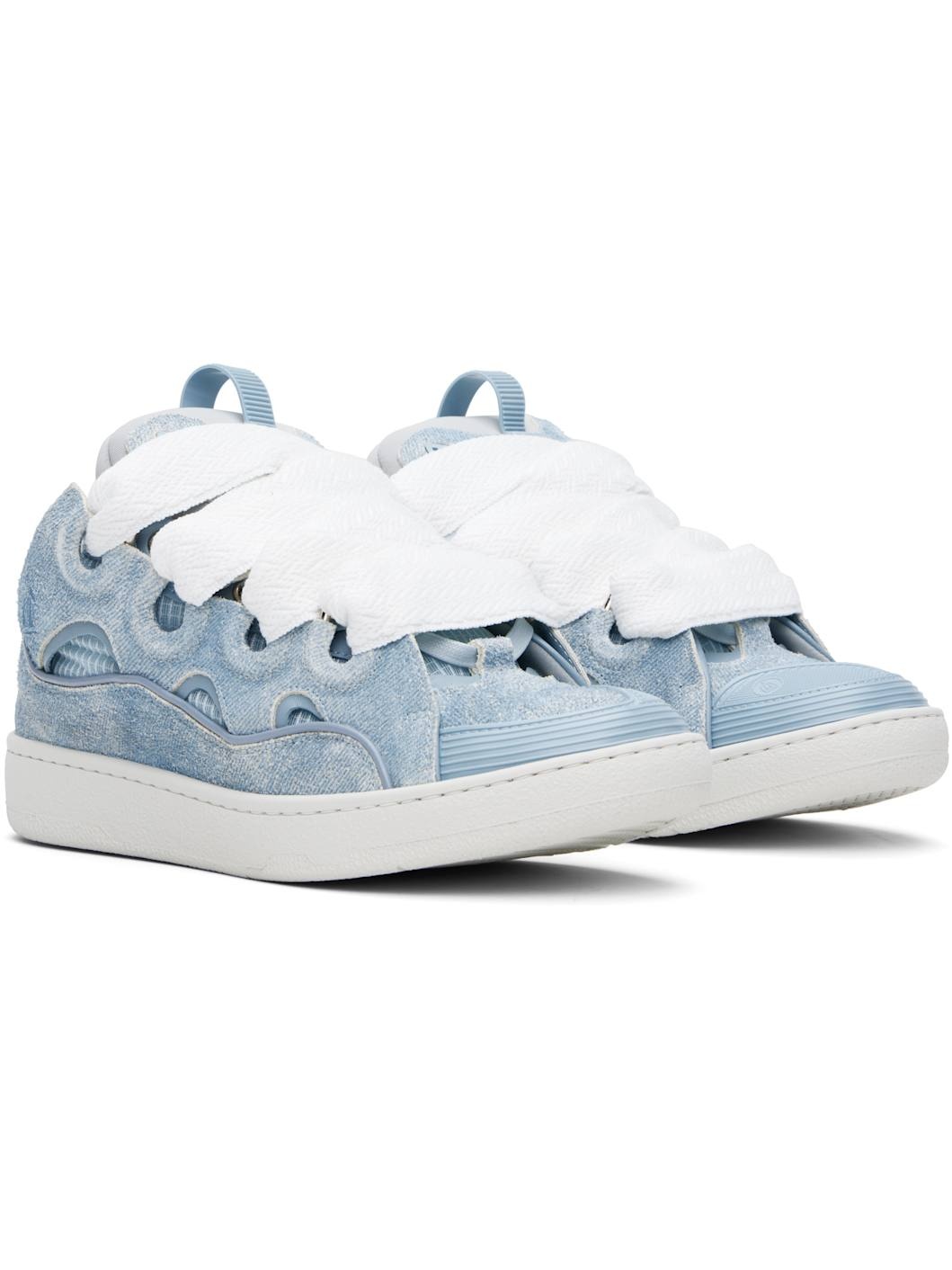 Blue Curb Denim-Effect Leather Sneakers - 4