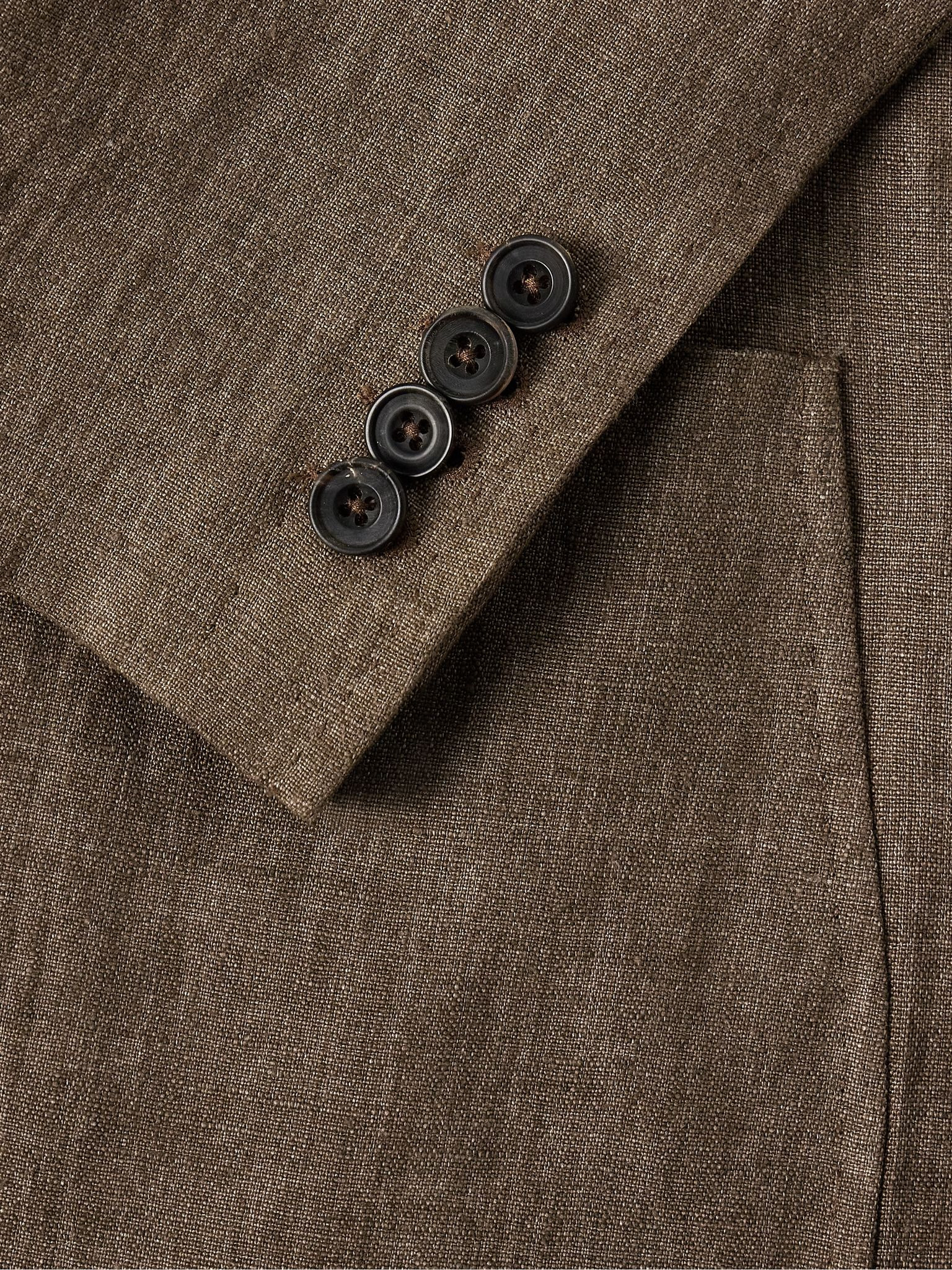 Unstructured Double-Breasted Linen Suit Jacket Chocolate - 5