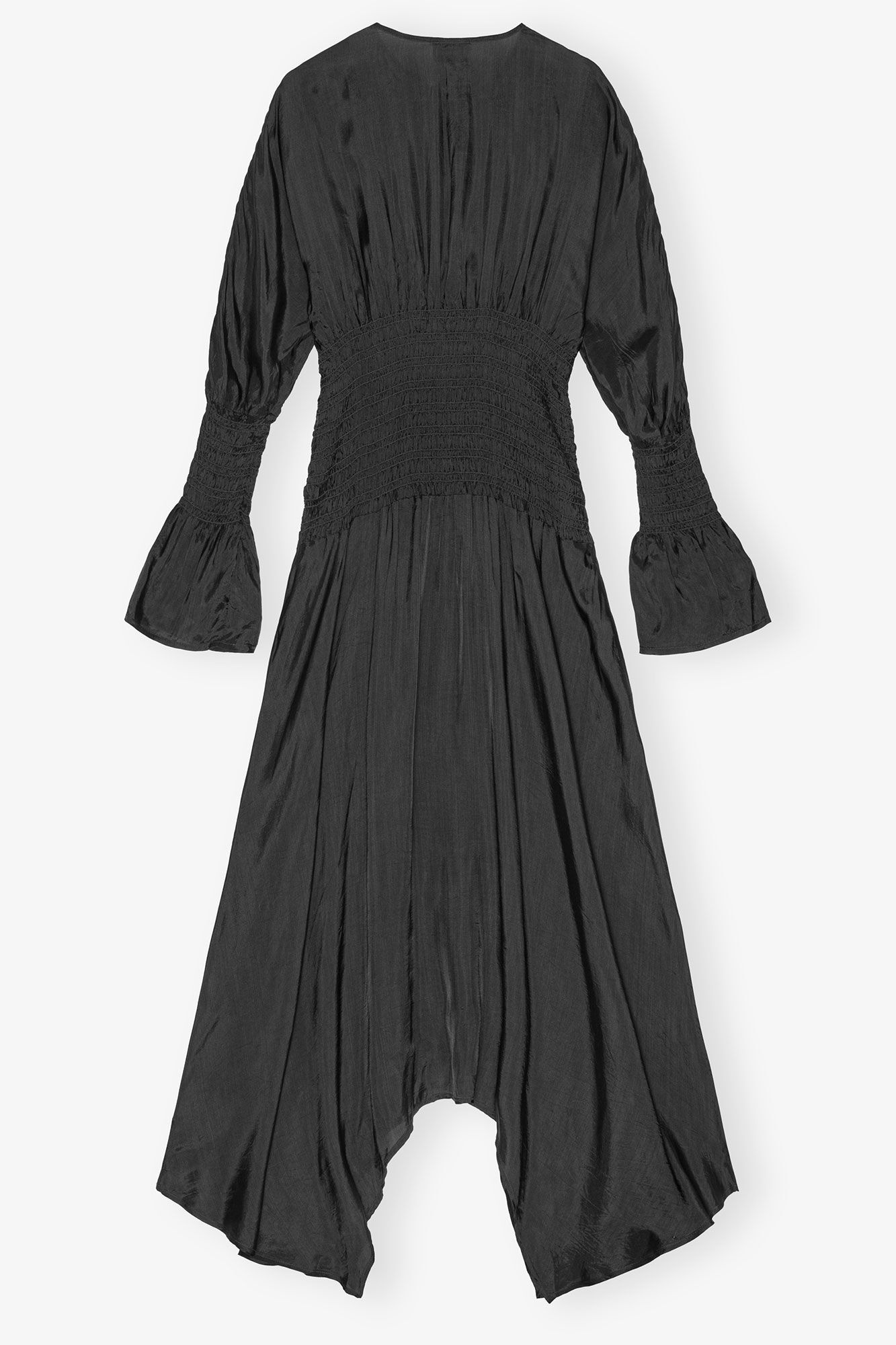 BLACK VISCOSE HABOTAI SMOCK MIDI DRESS - 7