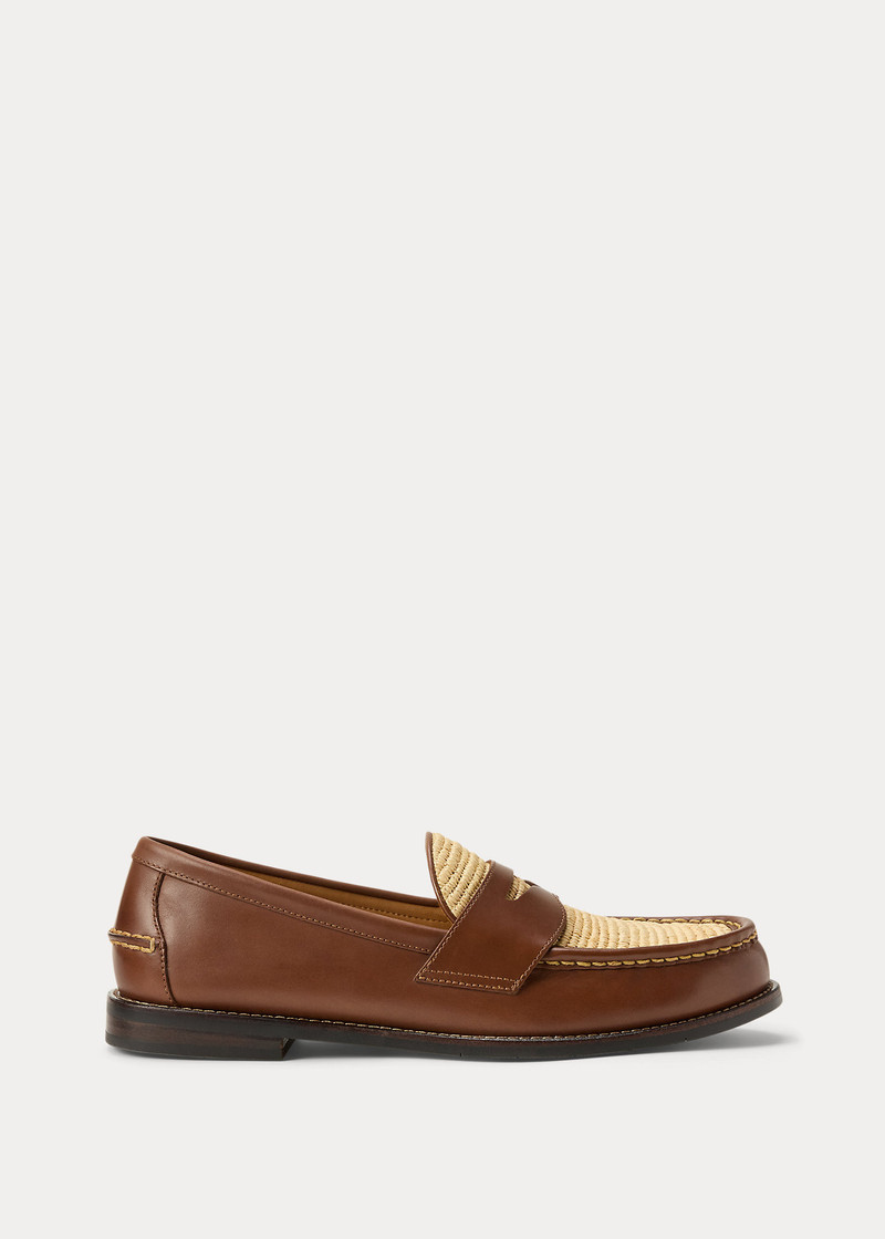 Alston Raffia-Trim Leather Penny Loafer 1
