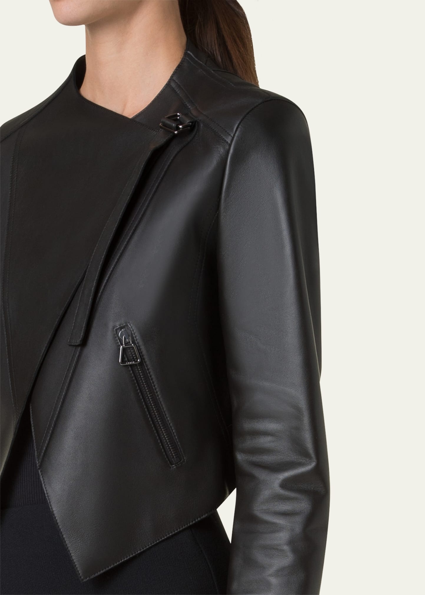 Nappa Leather Crop Moto Jacket - 5